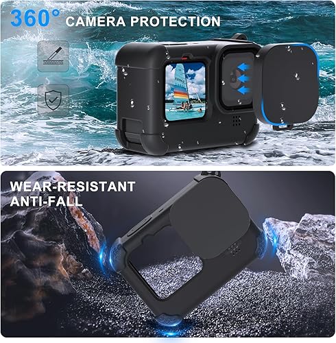 Miniatura 2 de FiTSTILL Funda de goma de silicona+(6 unidades) protector de vidrio templado compatible con Go Pro Hero12Hero11Hero10Hero9 Negro, carcasa de jaula