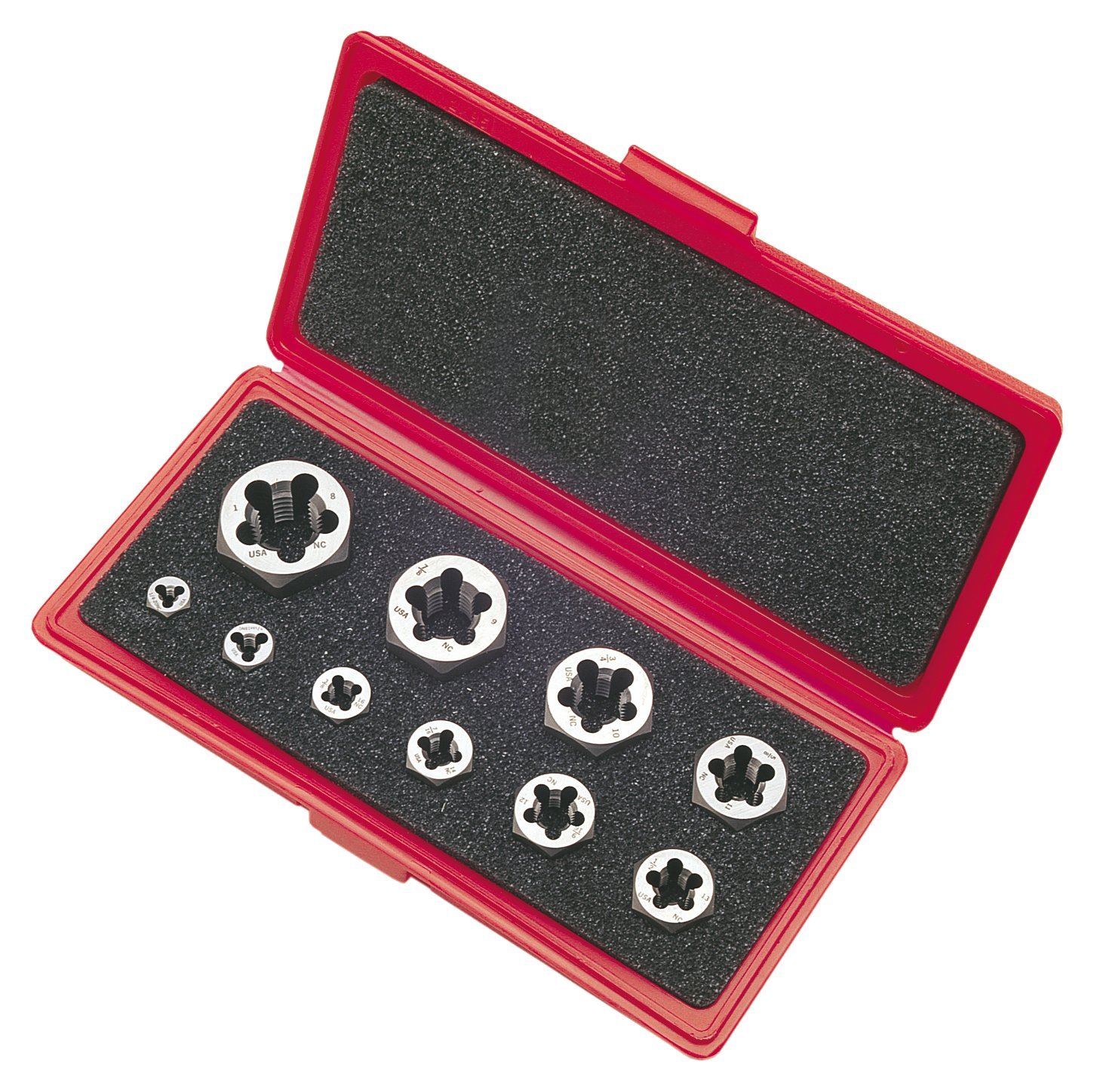 Greenfield Threading 403520 Hexagon Rethreading Die Set, 1/4" - 1/2", Carbon Steel, Uncoated (Bright) Coating, Right Cut, 10-Piece