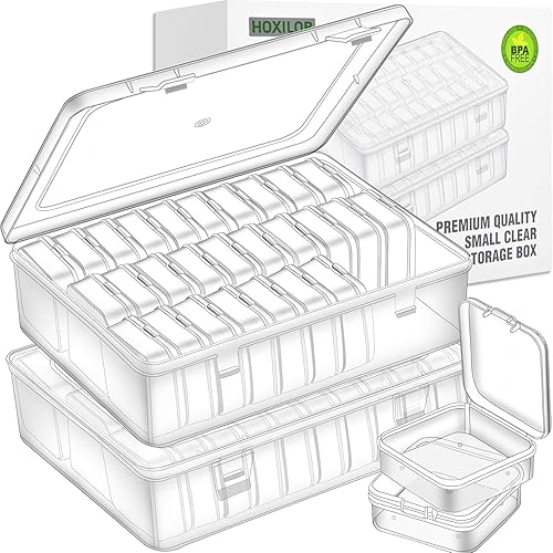 Caja organizadora de cuentas, 60 recipientes pequeños de plástico transparente, caja de almacenamiento para manualidades con tapa y etiquetas con