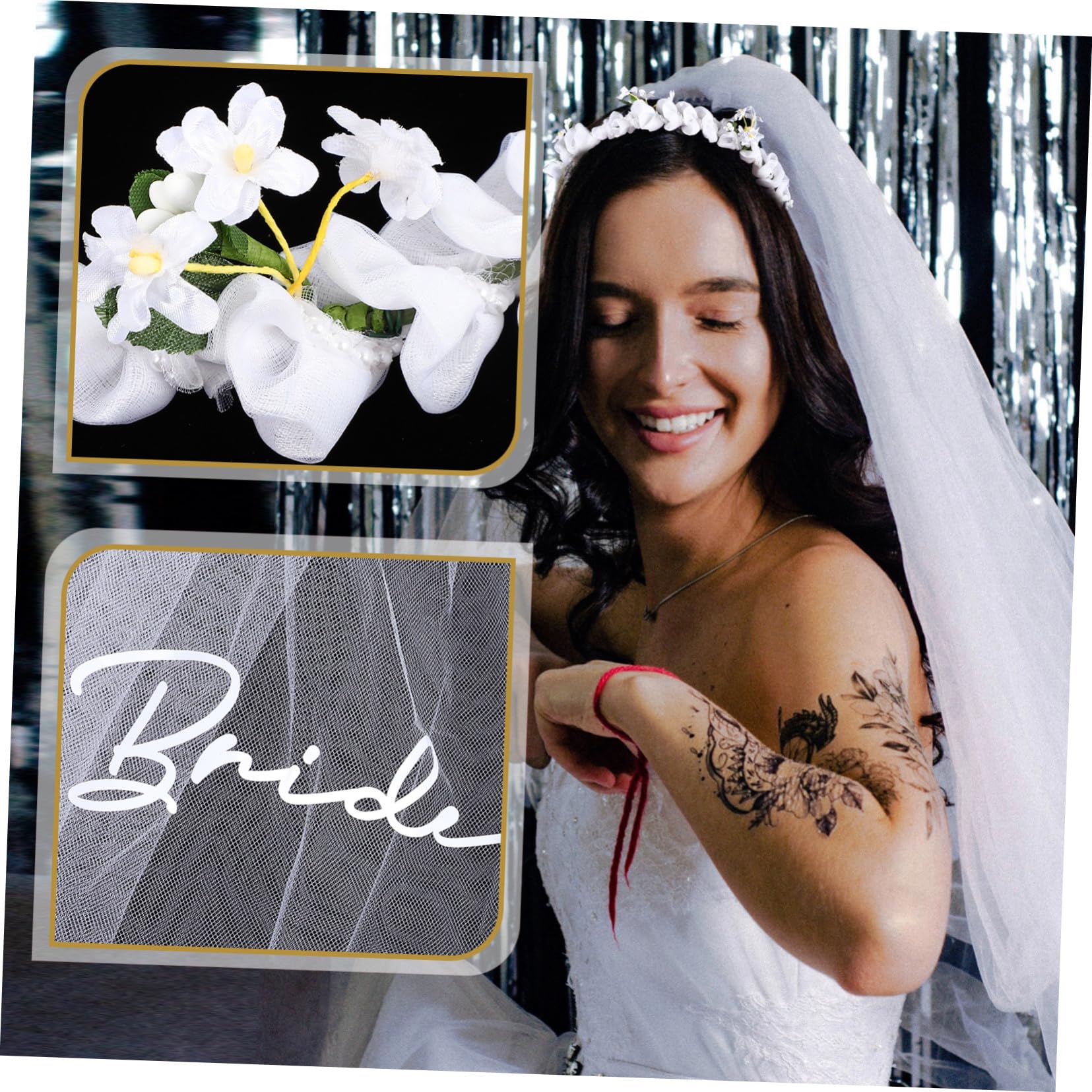 VICASKY 2 Pezzi Artificiale con per Sposa Fascia e Durevole per Matrimonio Accessorio Fotografico Raffinato per e Feste Nozze
