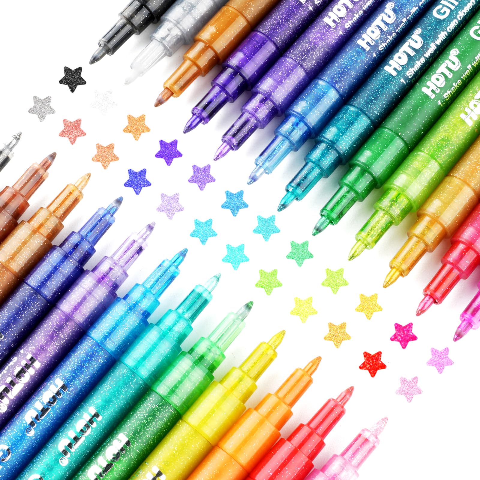 HOTU Feutres À Paillettes,24/12/8 Marqueur De Peinture Acrylique Paillettes Imperméable Pour Peinture Sur Pierre, Céramique, Bois, Tissu, Scrapbooking, Cartes Ect À Pointe Fine
