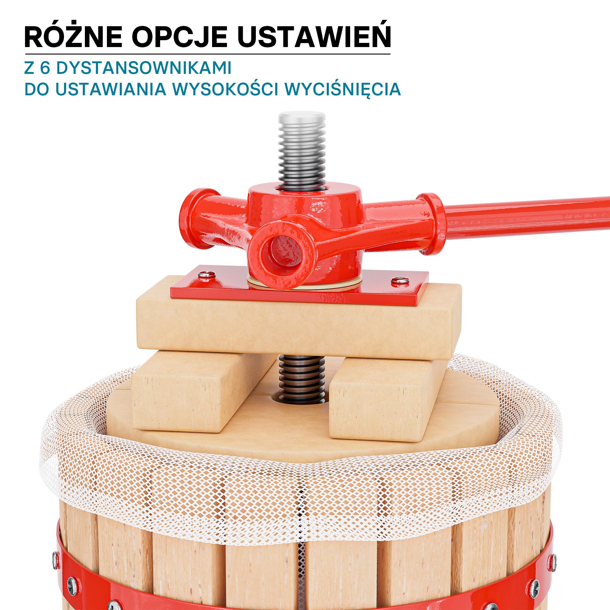 Wiltec Drewniana prasa do owoców 6 litrów, ręczna śrubowa wyciskarka do soków i cydru z workiem filtracyjnym, idealna do win, nalewek i soków