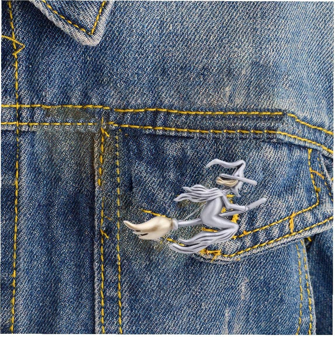 1pc Metal Witch Riding Broom Brooch Flight Painted Yellow Oil Witch Hat Badge Magical Lapel Pins for Clothing Bags Jackets Jewelry Gift image 3