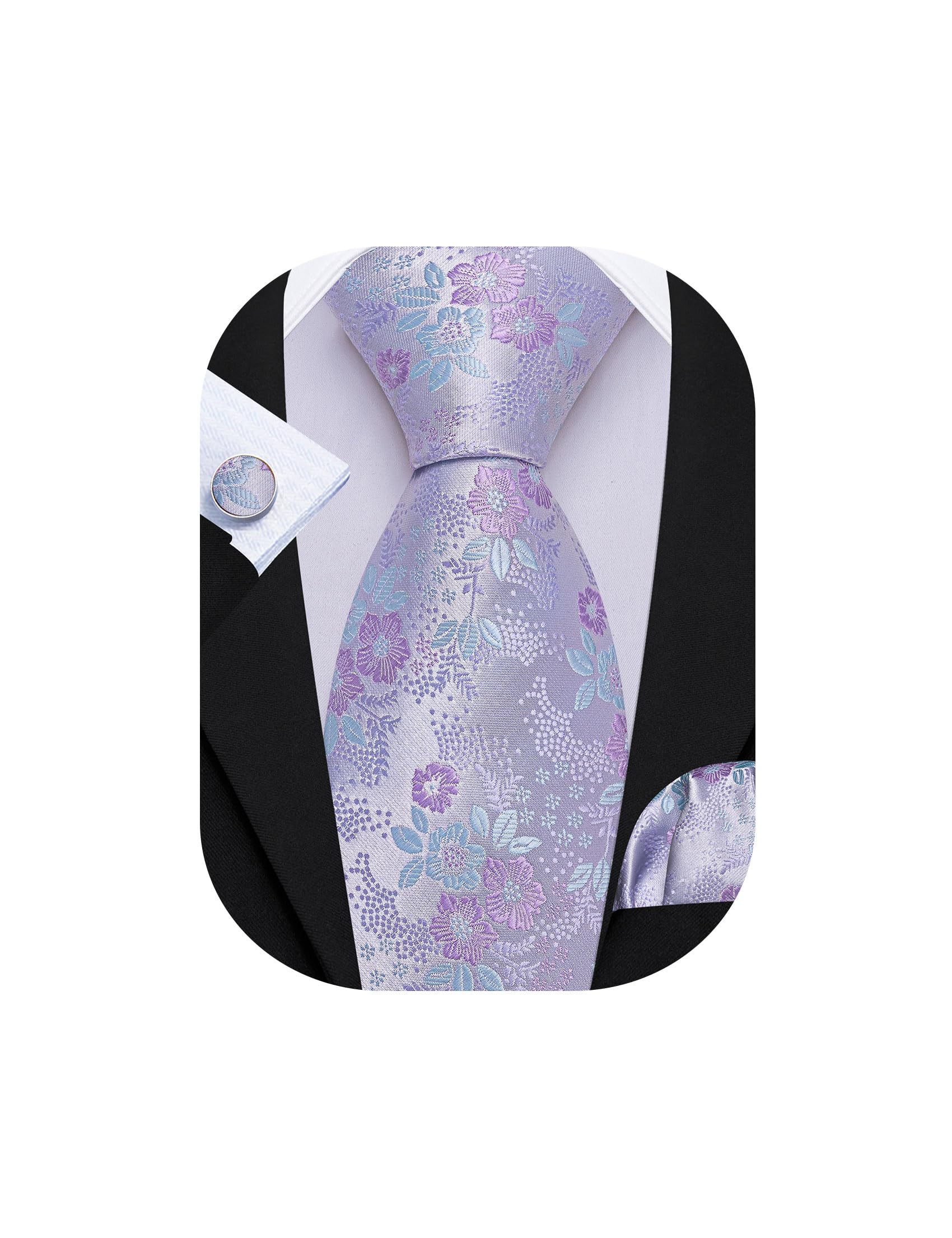 Barry.Wang Men Tie Set Floral Paisley Silk Necktie Pocket Square Cufflinks