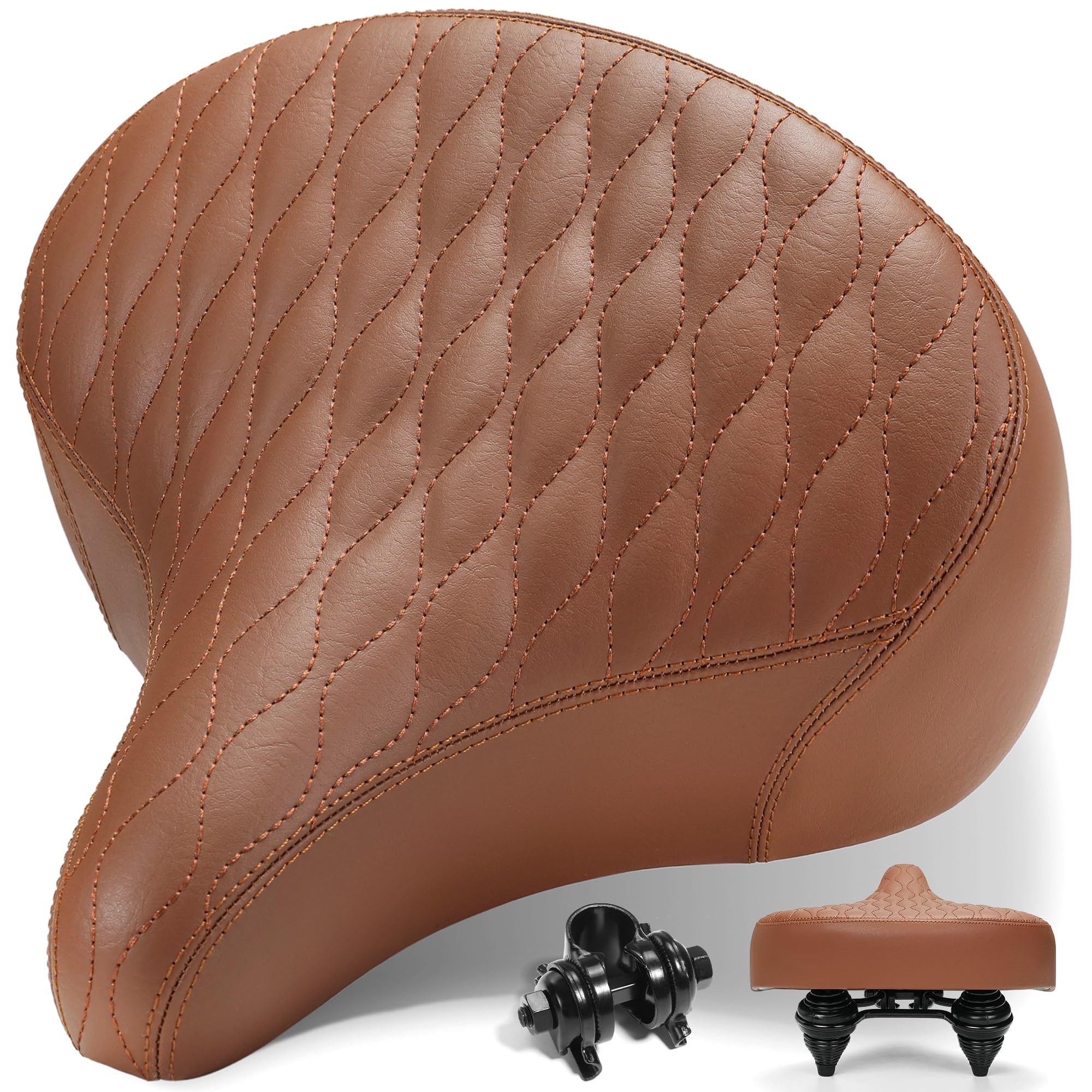 CDYWD Selle de Velo Ultra Confortable Homme et Femme, Large, avec Suspension, Rembourrage Épais et Doux, Ergonomique, Rétro Selle Confort Velo pour VTT, Vélo de Ville, Ebike, Vélo Stationnaire