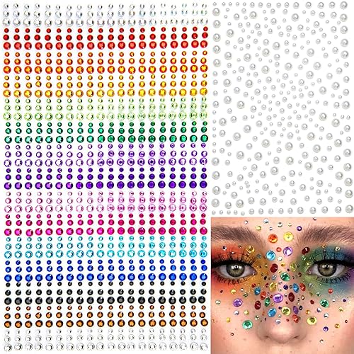 Miniatura 1 de 1250 diamantes de imitación autoadhesivos de perlas para maquillaje, gemas de rostro, ojos, 16 colores, diamantes de imitación arcoíris, joyas para