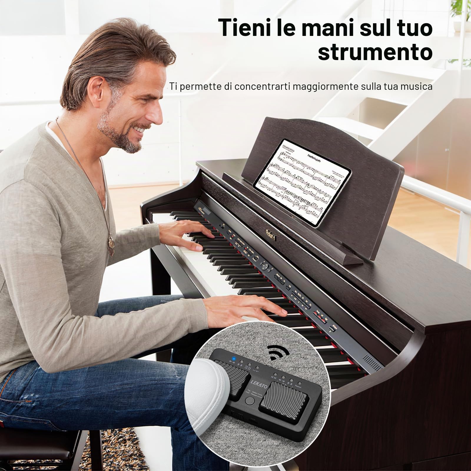 LEKATO Bluetooth Pedale Girapagina per Tablet e Smartphone, Pedale Wireless Silenzioso
