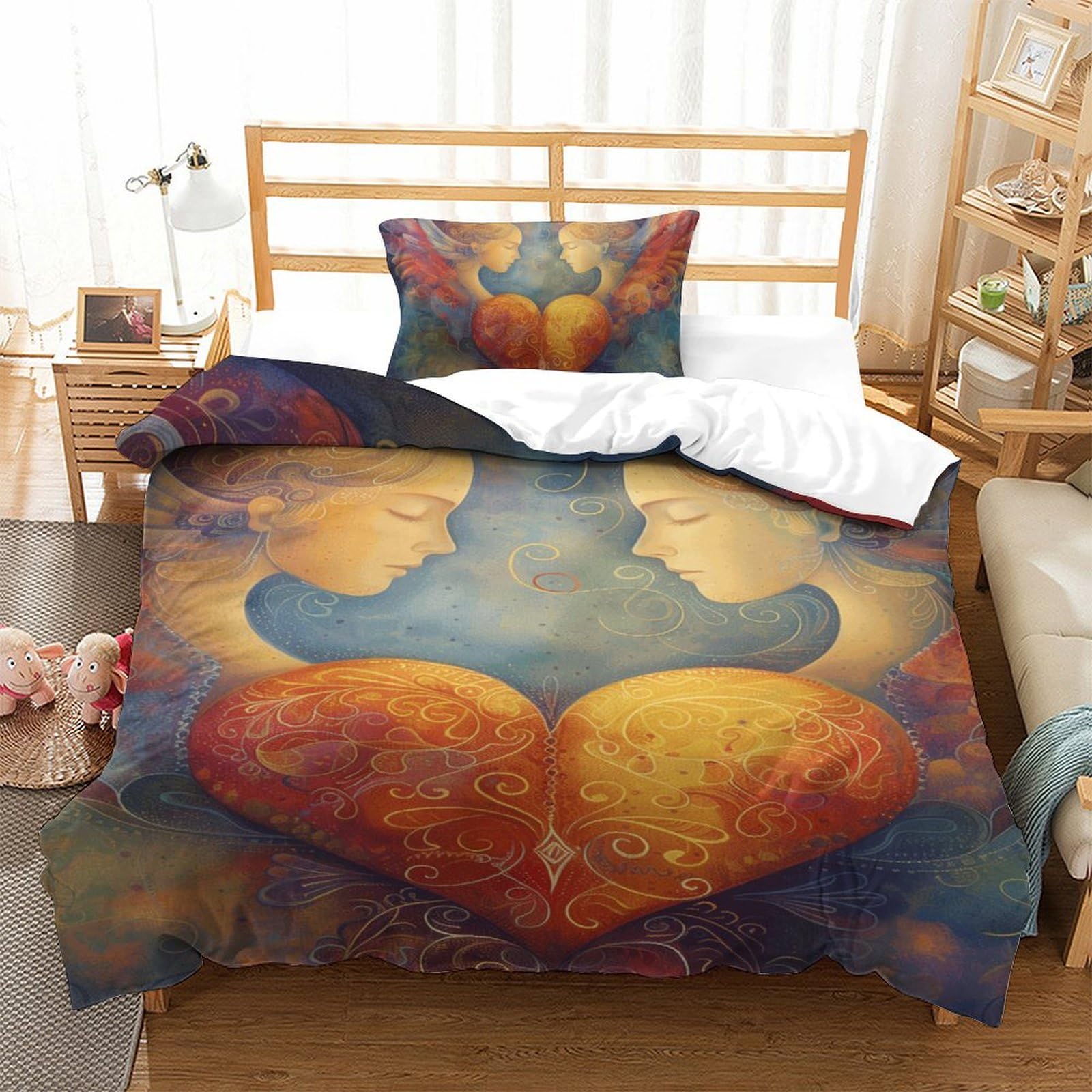 Housse de couette ange 3D fermeture éclair : lit enfant microfibre doux