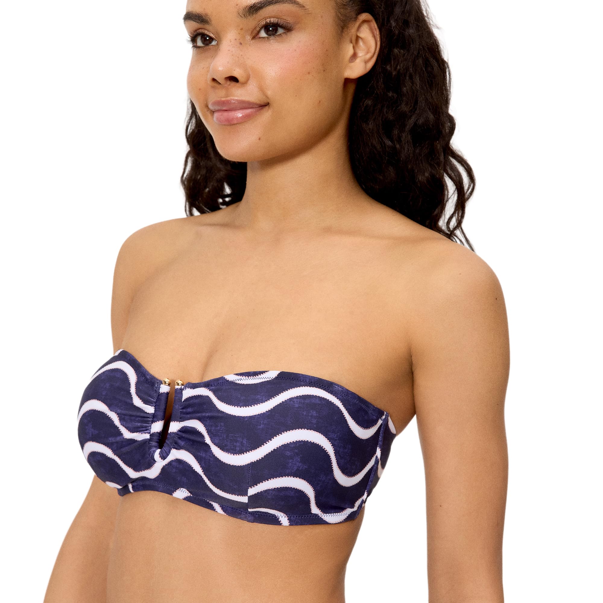 YSABEL MORA. Top Bikini Bandeau Estampado Ondas Marino Copa C. con Aro Y Relleno Extraíble para Sujeción Y Forma Definida. Colección Wave.