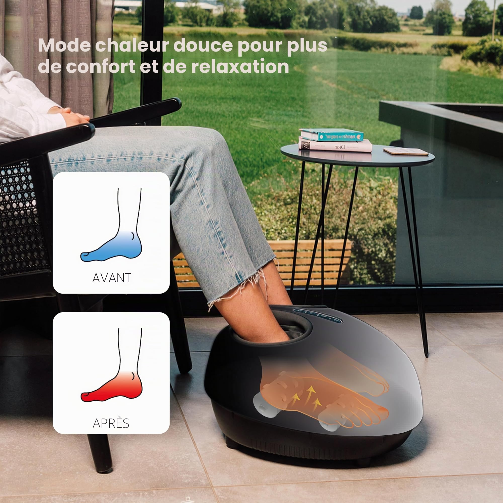 Masseur de Pieds Zen Macchu Picchu - 3 types de massage: Shaitsu, par roulement, par compression d'air - 3 intensités - Adapté aux pieds de grandes tailles - Chaleur apaisante