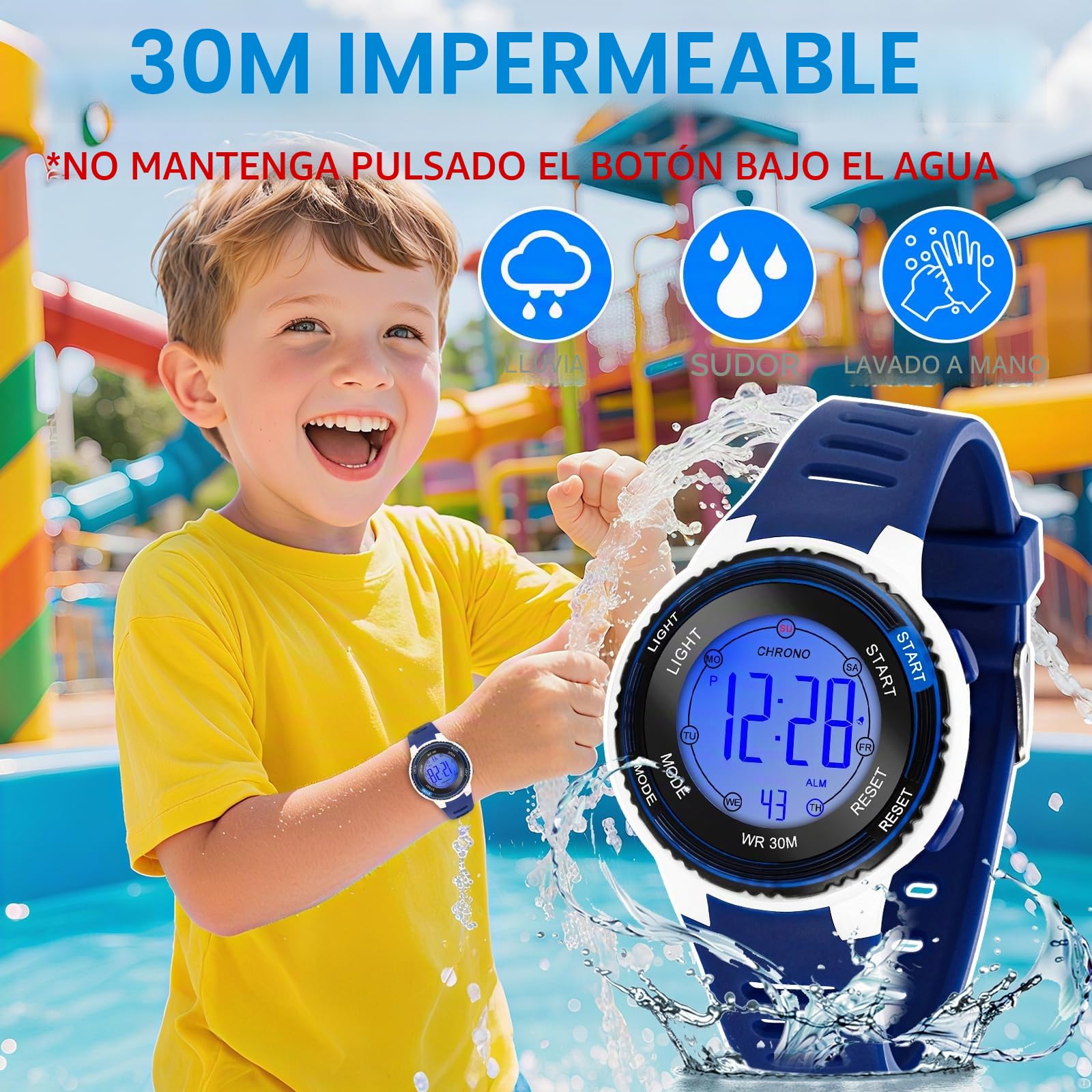 Edillas Reloj Niño Digital Infantil,Reloj Deportivo con LED 7 Colores,Impermeable 30M,Alarma,Cronómetro,Fecha,Regalo para Niños 4-15 Años