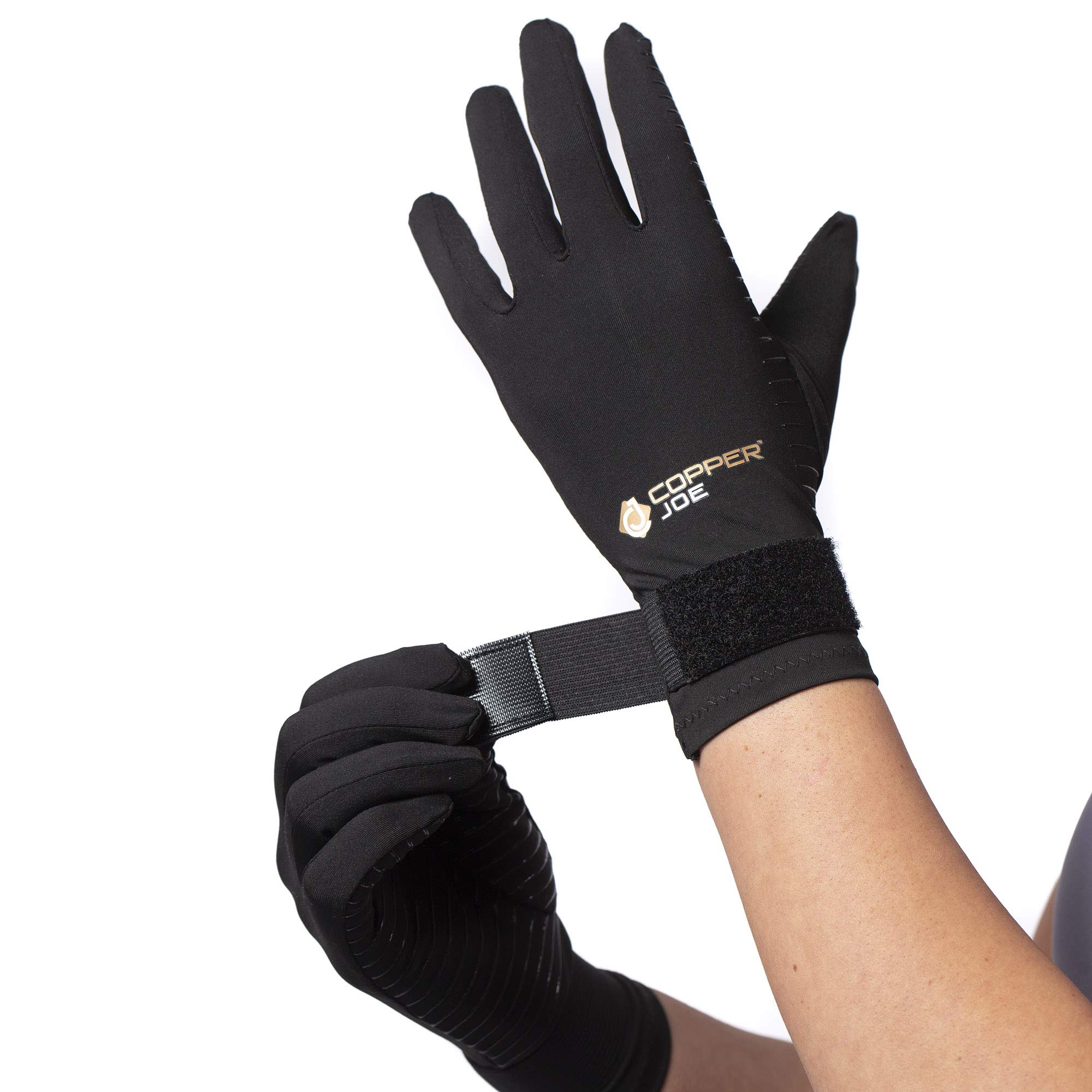 Copper Joe Full Finger Arthritis Gloves with Adjustable Strap - Ultimate Copper Infused Arthritis Hand Compression Gloves For Computer Typing, Carpal Tunnel, Rheumatoid and Tendonitis. For Men and Women (Small/Medium)