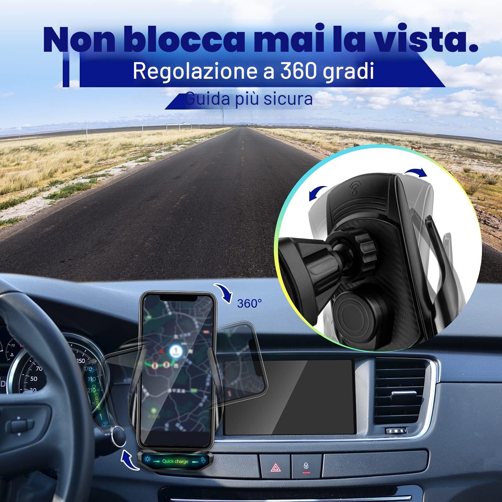 15W Qi Caricatore Wireless Auto,Auto-Bloccaggio Supporto Telefono Auto, Ricarica Wireless Auto per iPhone,Supporto Smartphone per Samsung e Altri…