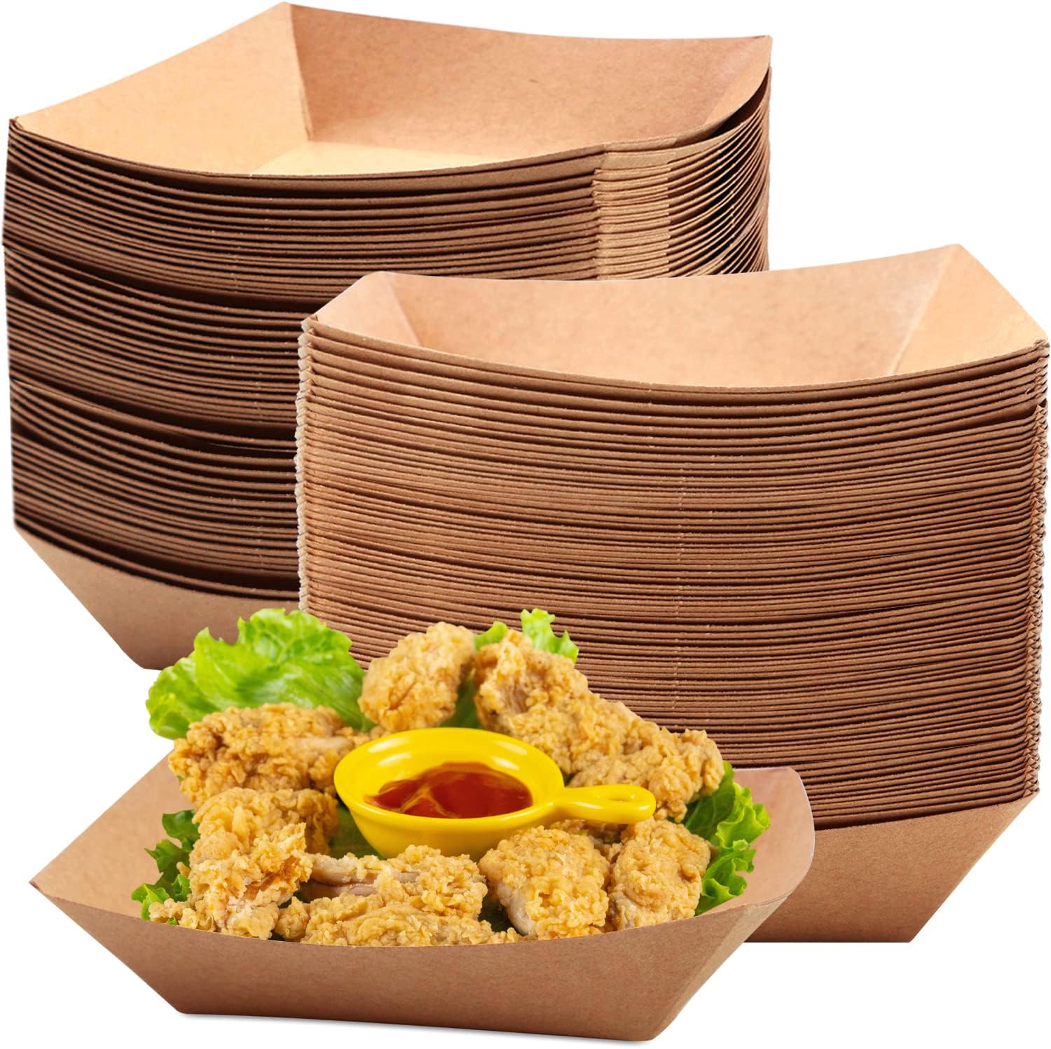 [100 Pack] Mini Disposable Brown Kraft Paper Food Trays, 0.