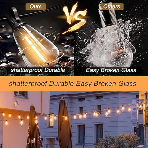 Miniatura 4 de Guirnalda de luces LED para patio de 20 pies con 22 bombillas LED Edison ST40, luces colgantes impermeables para exteriores, para porche, terraza,