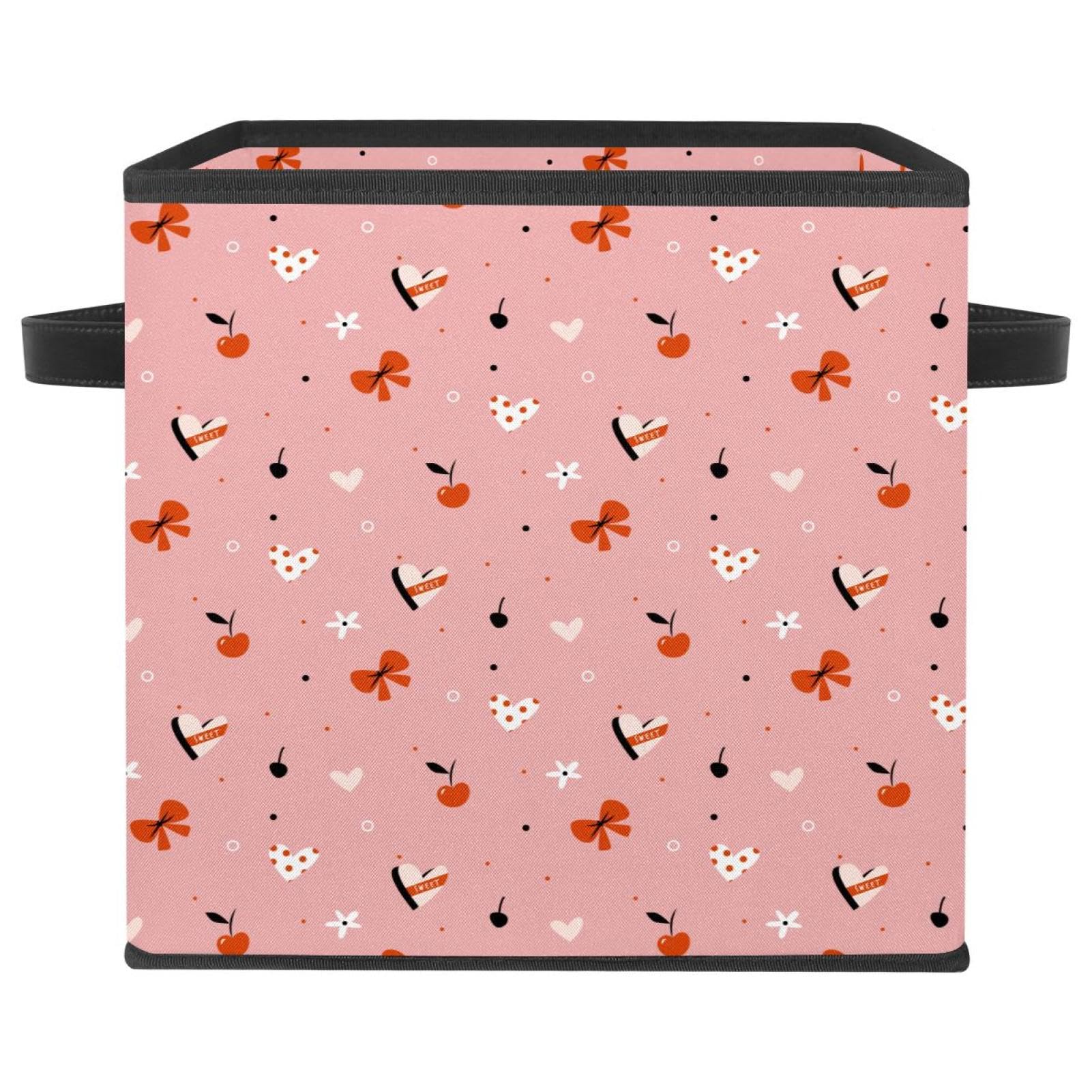 Boîte de rangement pliable en tissu cube pour placard de chambre maison avec motif cerises