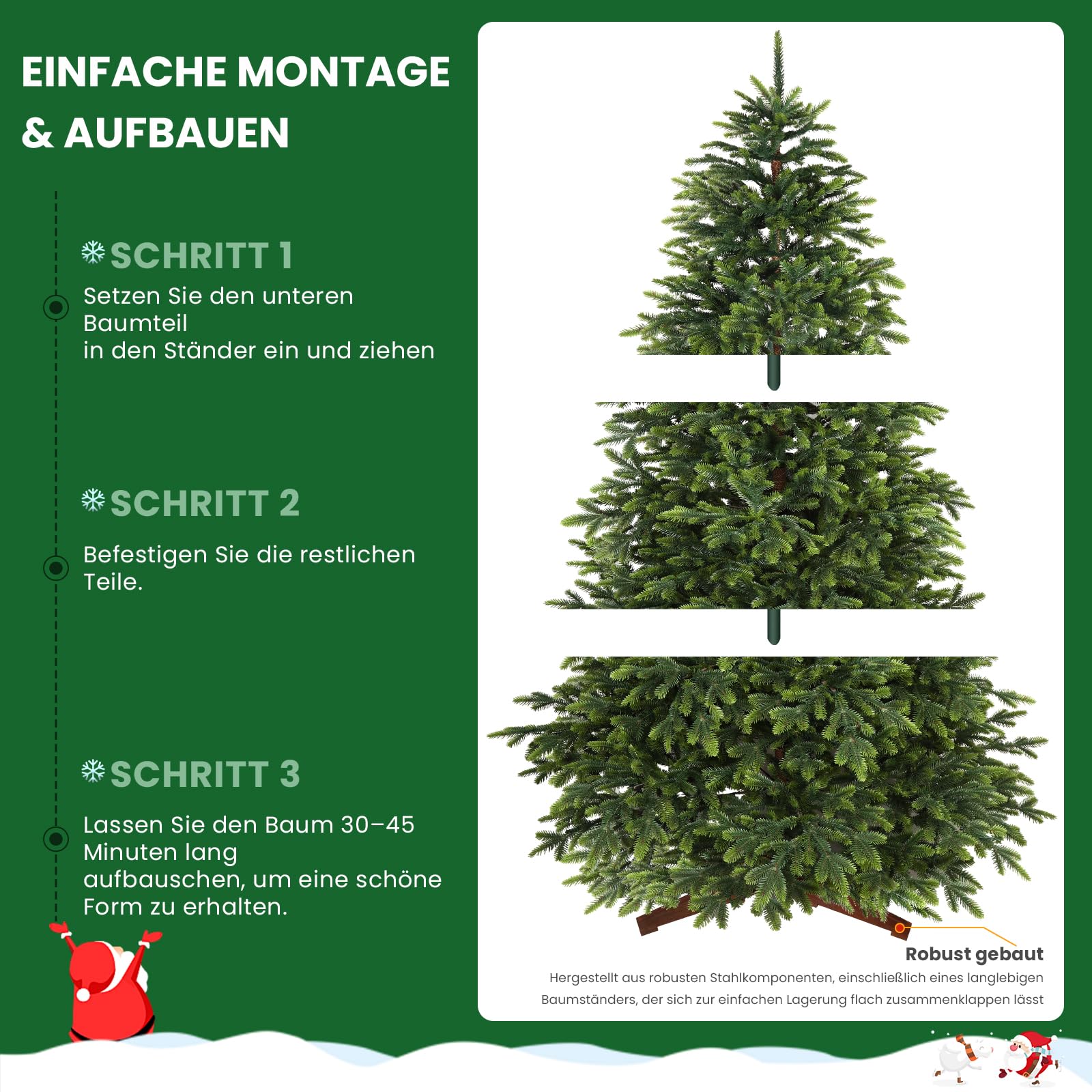 SHareconn Künstlicher Weihnachtsbaum 195cm - [100% Spritzguss],4066 Spitzen,Naturgetreu, dichte Zweige, Weihnachtsbaum künstlich mit Holzständer,schneller Aufbau, wiederverwendbar