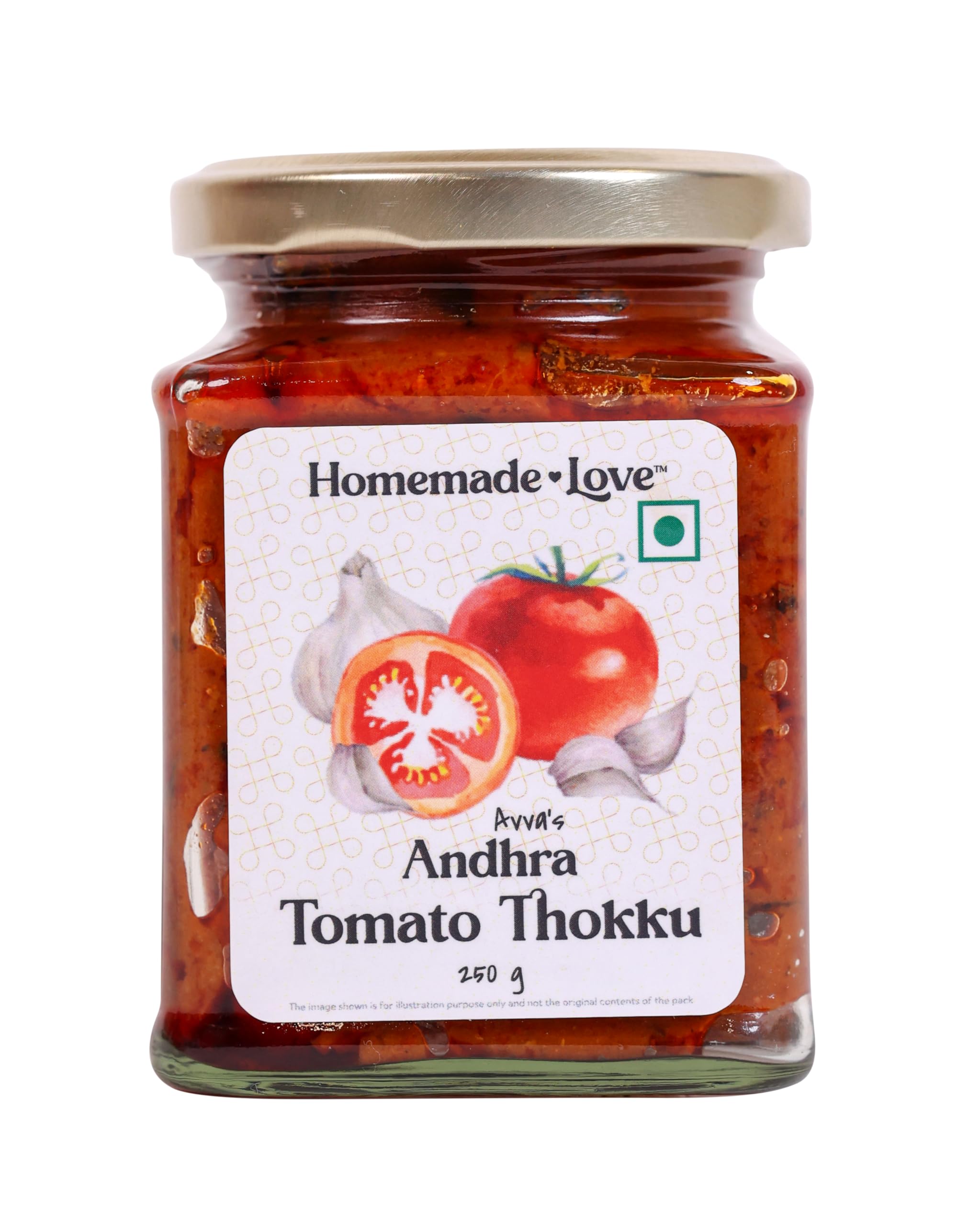 Homemade Love Andhra Tomato Thokku (250 Gm) | Tomato Pickle with Garlic Pure Natural Home Made Taste | Authentic Andhra Style Achar Perfect for Rice, Dosa, Idli, Upma & Roti | No Artificial Colors