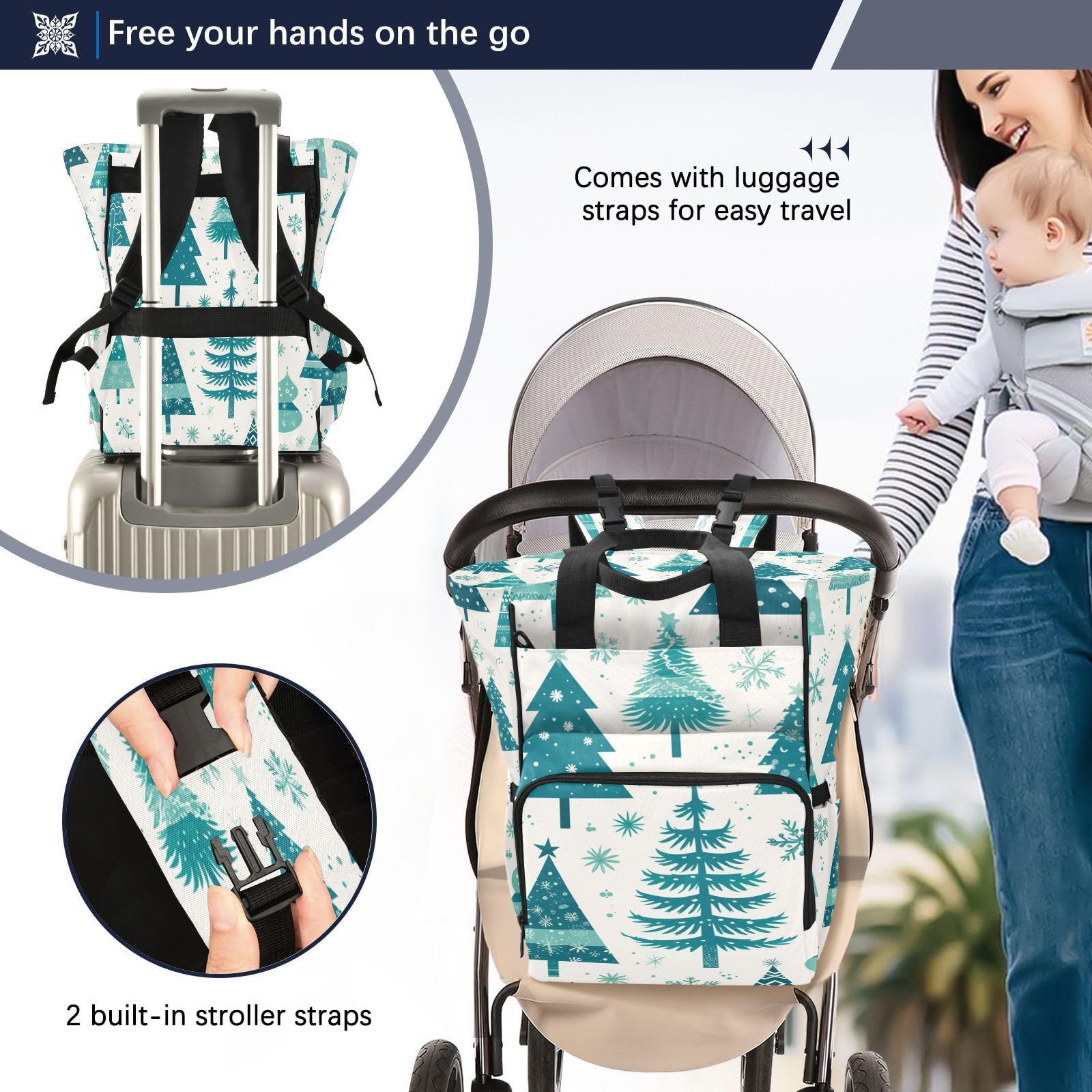Invierno Festivo De áRboles Azules Mochilas de Pañales para Gran Capacidad Pañal Bolso Mochila para Viajar al Aire Libre Mamá y Papá