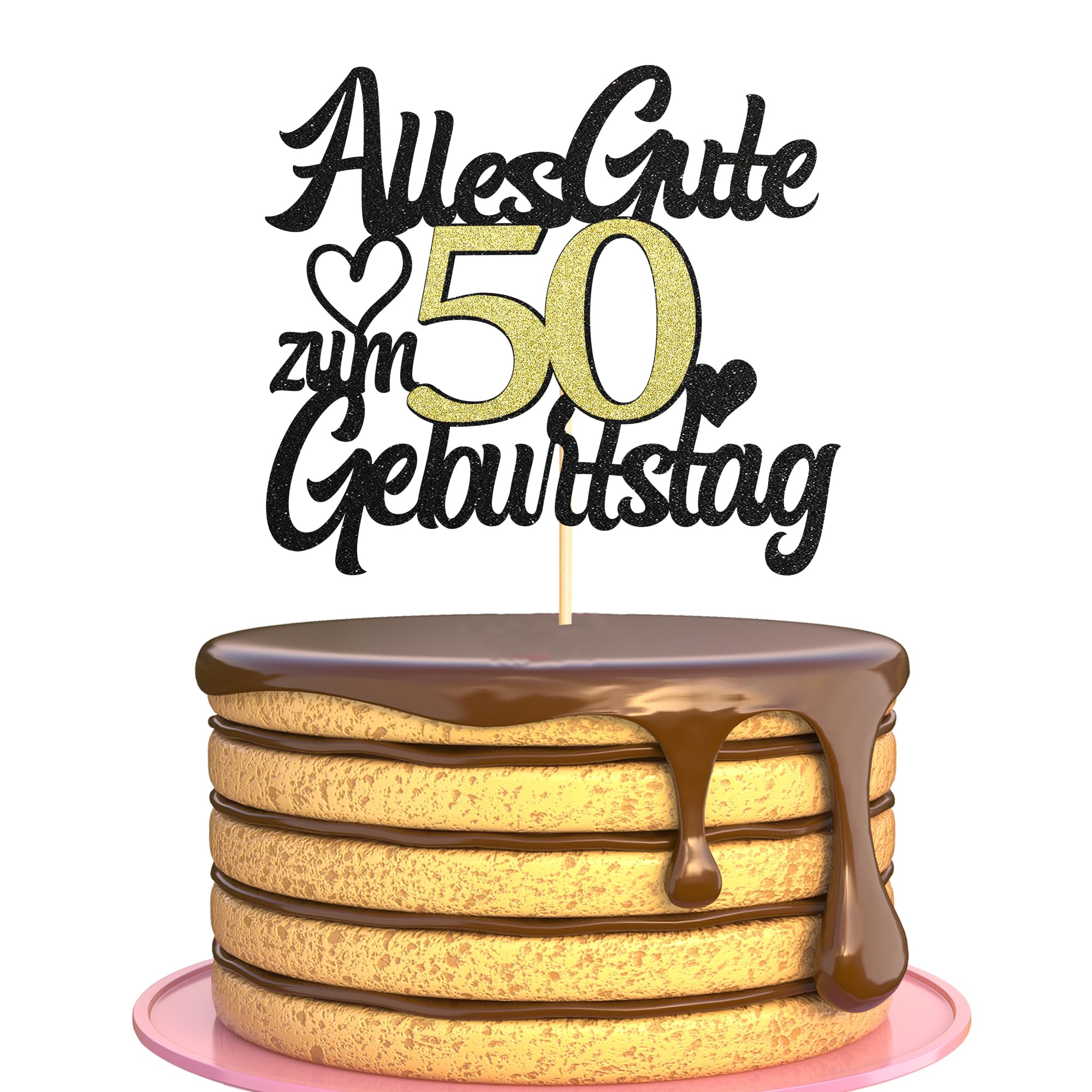 Sumerk Tortenaufsatz zum 50. Geburtstag Schwarz Goldener Glitzer Tortendekoration zum 50. Geburtstag Party Dekoration – 1 Stück