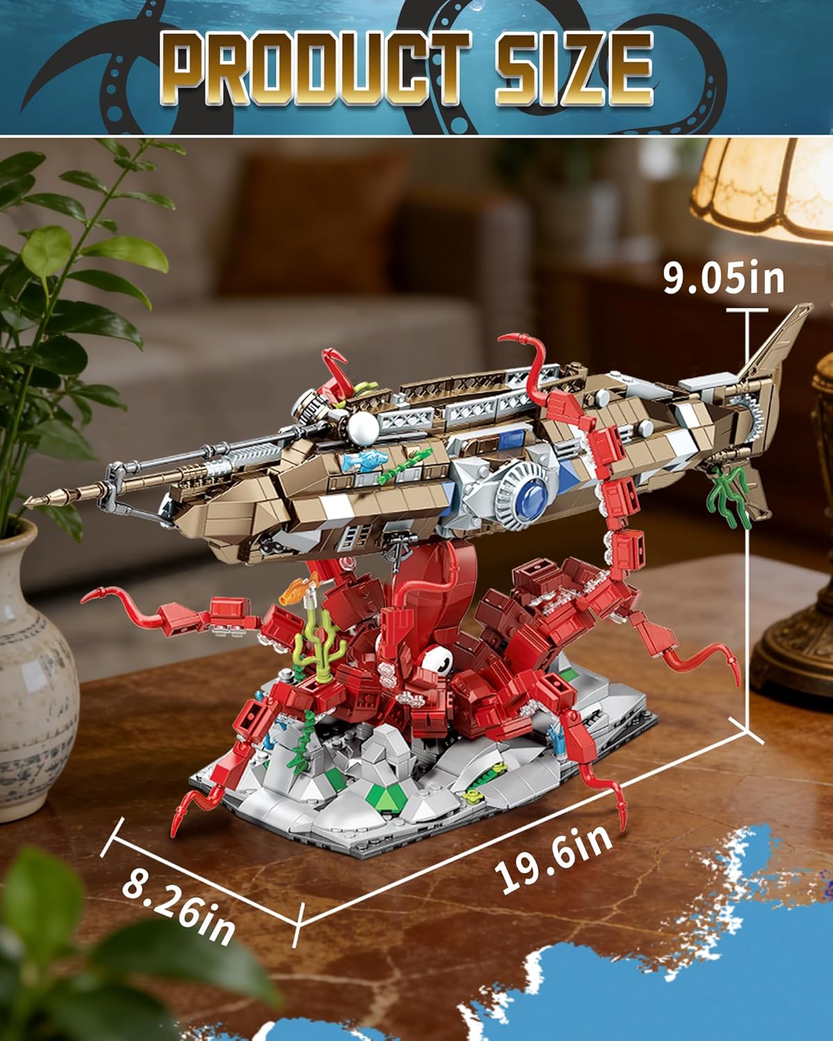 Octopus & Underwater Submarine Building Block Set for Adults, Compatible with Lego Octopus, Ocean Animal Collection Toy for Home/Office Decor, Ideas Gifts for Christmas, Birthdays