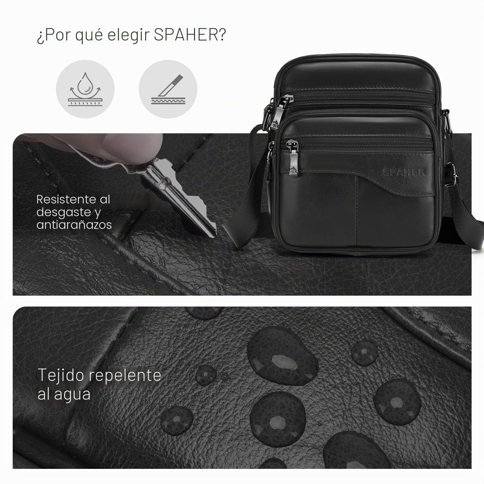SPAHER - Bolso bandolera para hombre, bandolera, de piel Veritable, pequeño bandolera, para hombre, bolso, negocios, vintage, mochilas usadas, fundas multifuncionales, bolsos de mano de viaje