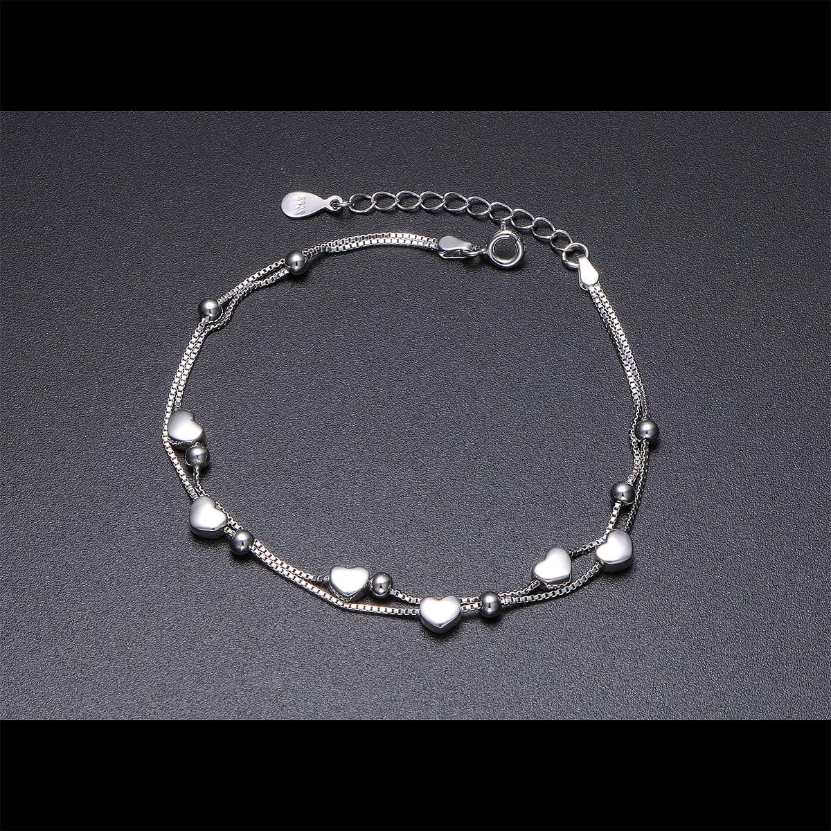 S925 Sterling Silver Jewelry Forever Love Heart Beads Double Chain Bracelet Friendship Adjustable Charm Bracelet Gift for Women - Image 3