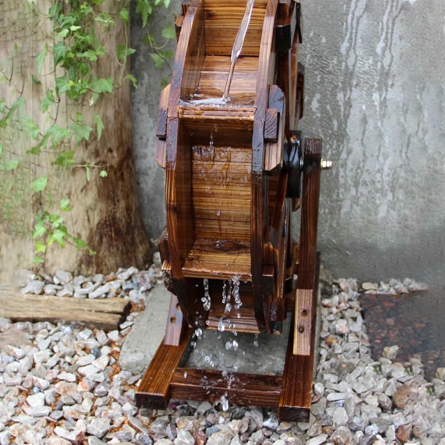 Wood Water Wheel Fountain, Outdoor Waterwheel Runner Running Waters, Wheel Waterfall Outdoor Wheels Fountains