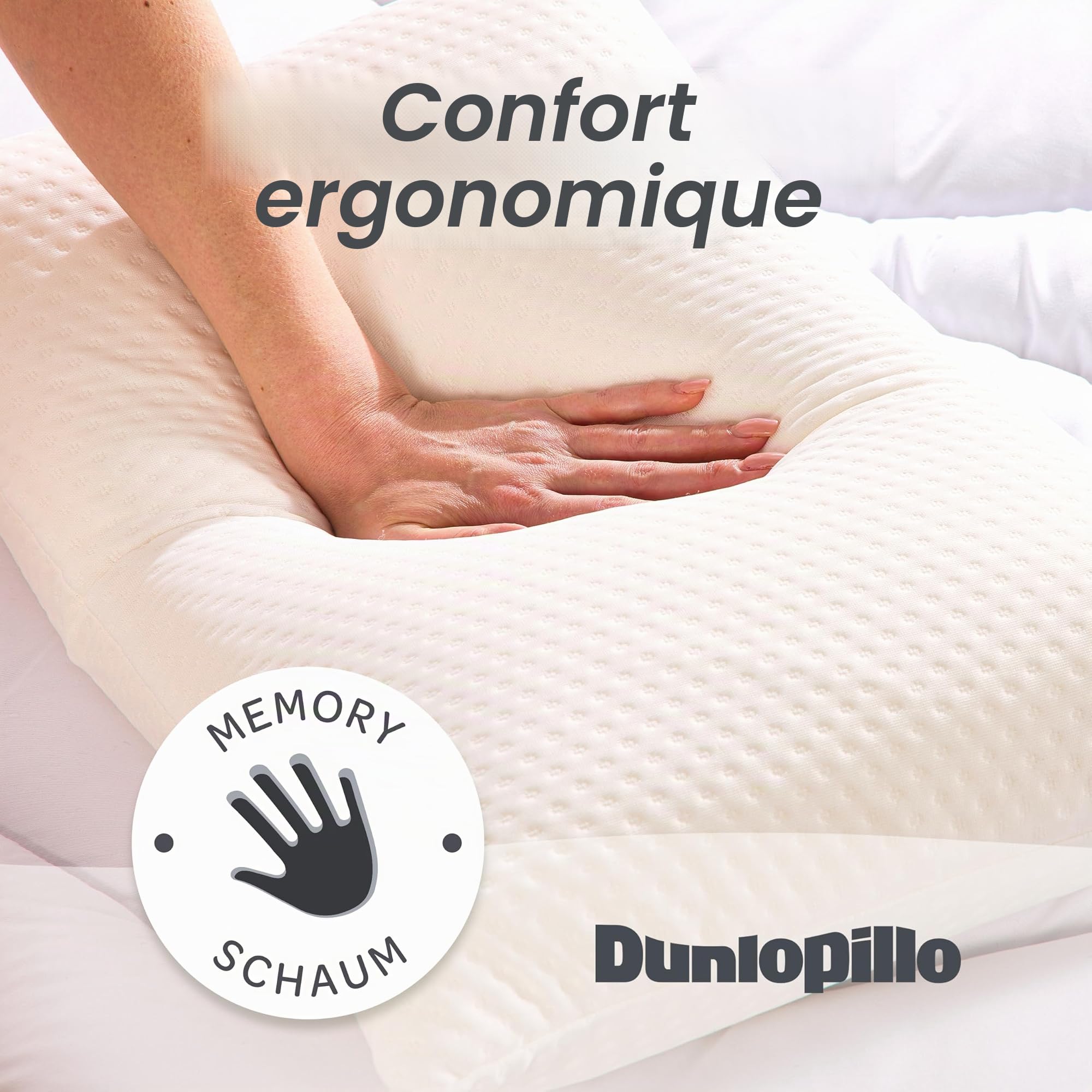 Dunlopillo Coussin de nuque – Coussin orthopédique de qualité supérieure avec rembourrage en mousse à mémoire de forme | Oreiller ergonomique parfait pour les douleurs au cou | Coussin de soutien