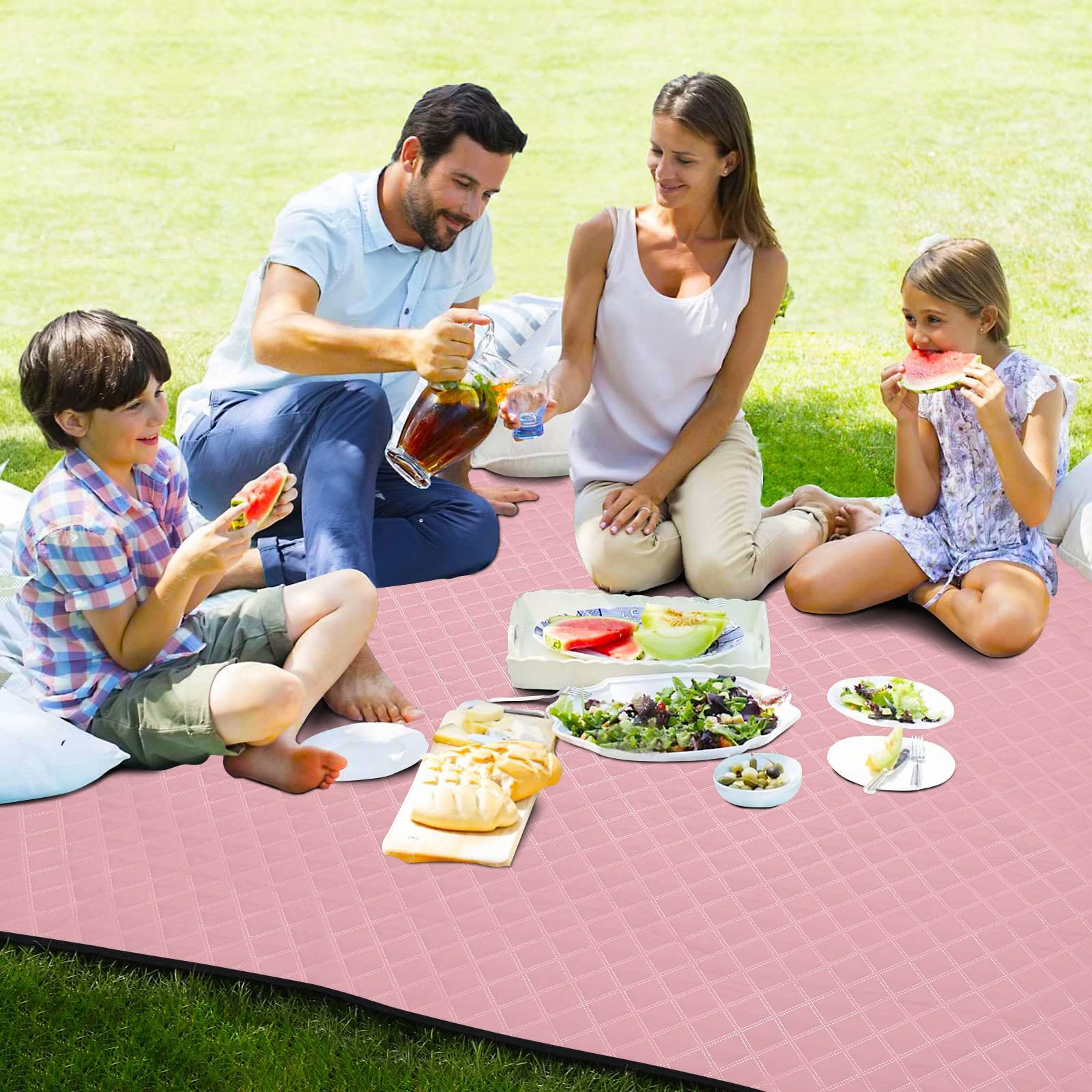 Juego de picnic impermeable de color rosa claro, color liso, XXL, accesorios de picnic al aire libre para artículos de picnic en el suelo, manta para picnic