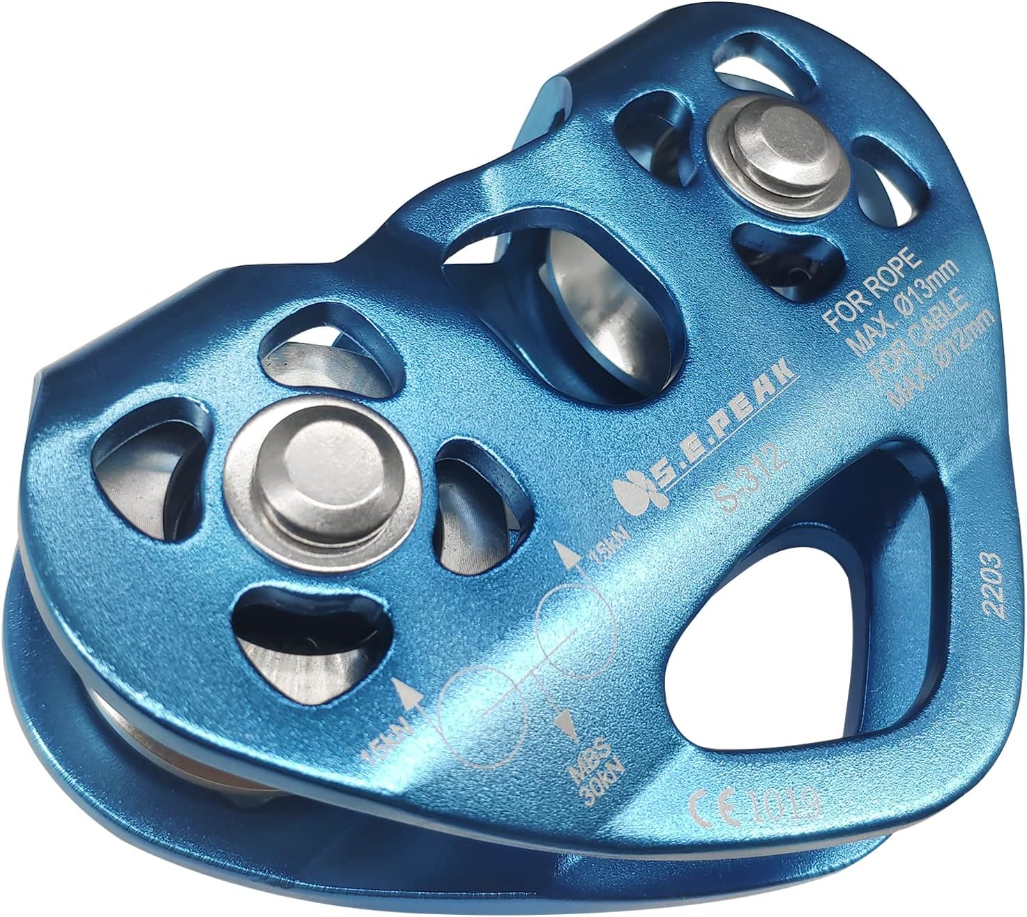 SEPEAK CE 30kN Tandem Speed Double Pulley with 1 Steel 25kN Clip, Zip Line Trolley for Backyard Zipline, Climbing & Rock Rescue Lifting, Fits Cable up to 1/2 Inches/Holds Up to 6750lbs