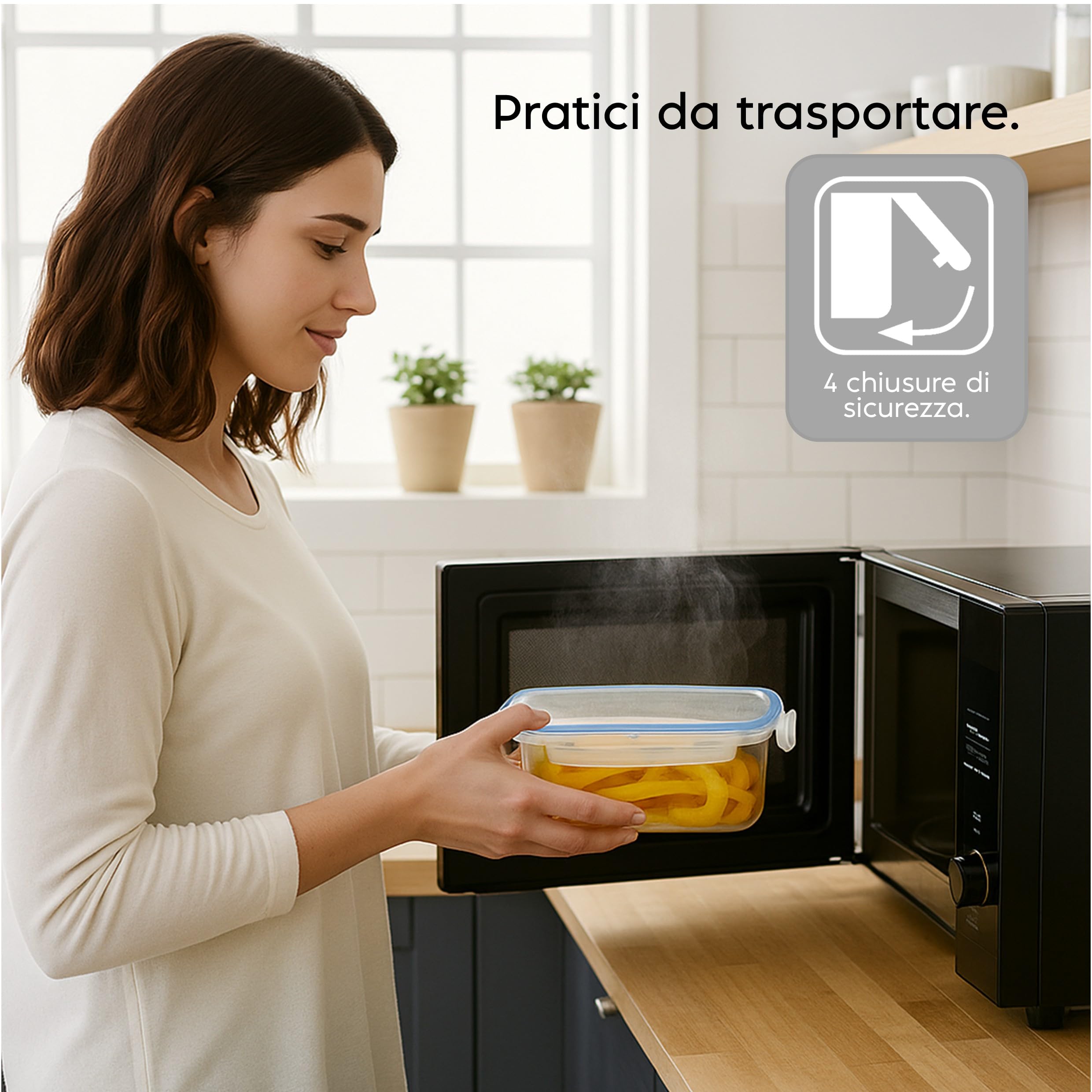 Snips - Set 3 Contenitori per Alimenti 1,2L Trasparenti, Coperchio Salva Freschezza con 4 Chiusure di Sicurezza - Contenitore per Cibi 18,4x14x12 Frigorifero, Microonde e Lavastoviglie, Made in Italy