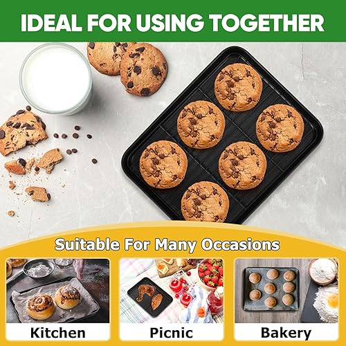 Miniatura 6 de P&P CHEF Bandeja de horno para hornear con estante para galletas, bandeja antiadherente para horno y estante de enfriamiento para hornear y asar,