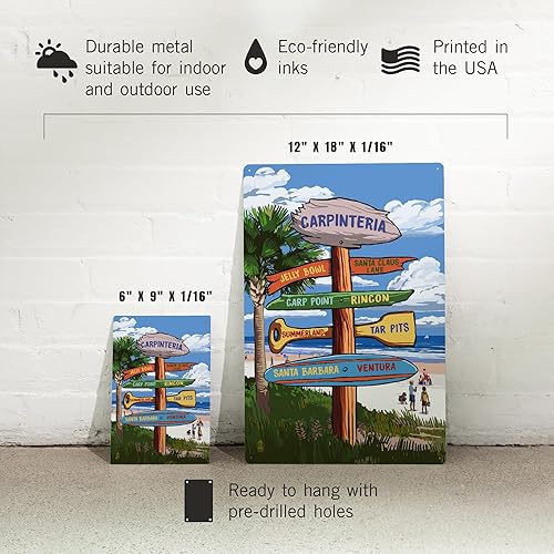 Miniatura 5 de Lantern Press Letrero de metal de 6 x 9 pulgadas, Carpinteria, California, letrero de destino