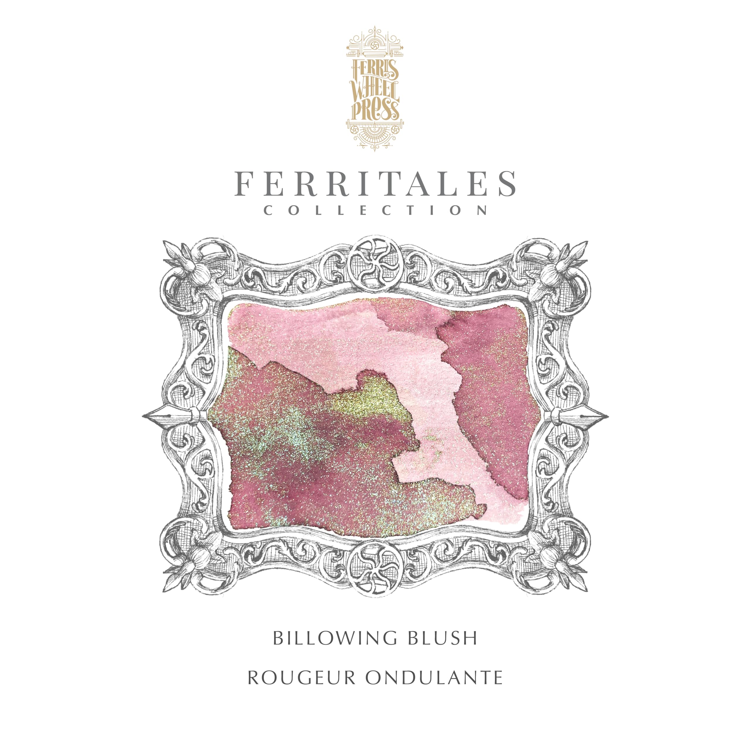 Ferris Wheel Press Fountain Pen Ink, FerriTales Collection, Blush Pink with Duochrome Green,Gold Shimmer, 20ml - Image 2
