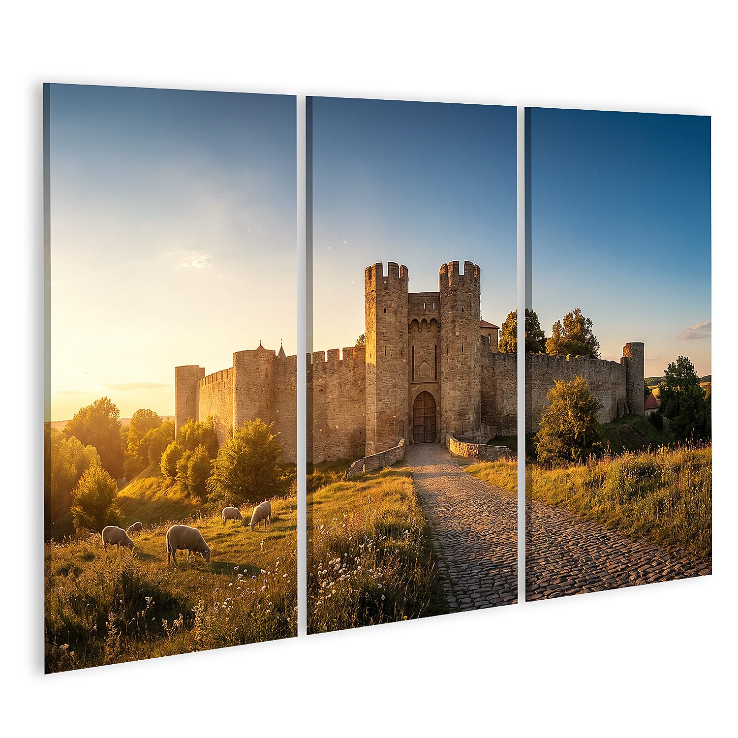 islandburner Quadro su tela, motivo: porta medievale della città, decorazione da parete per soggiorno, per gli amanti della storia, 3 pezzi