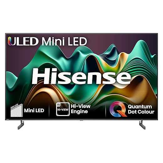 Hisense 55 Inch 4K Mini-LED TV 55U6NQTUK - Quantum Dot Colour, Dolby Vision Atmos, Hi-View Engine, FilmMaker Mode, Vidaa OS with Voice Control, Freely, Youtube, Netflix and Disney+ (2024 Model)