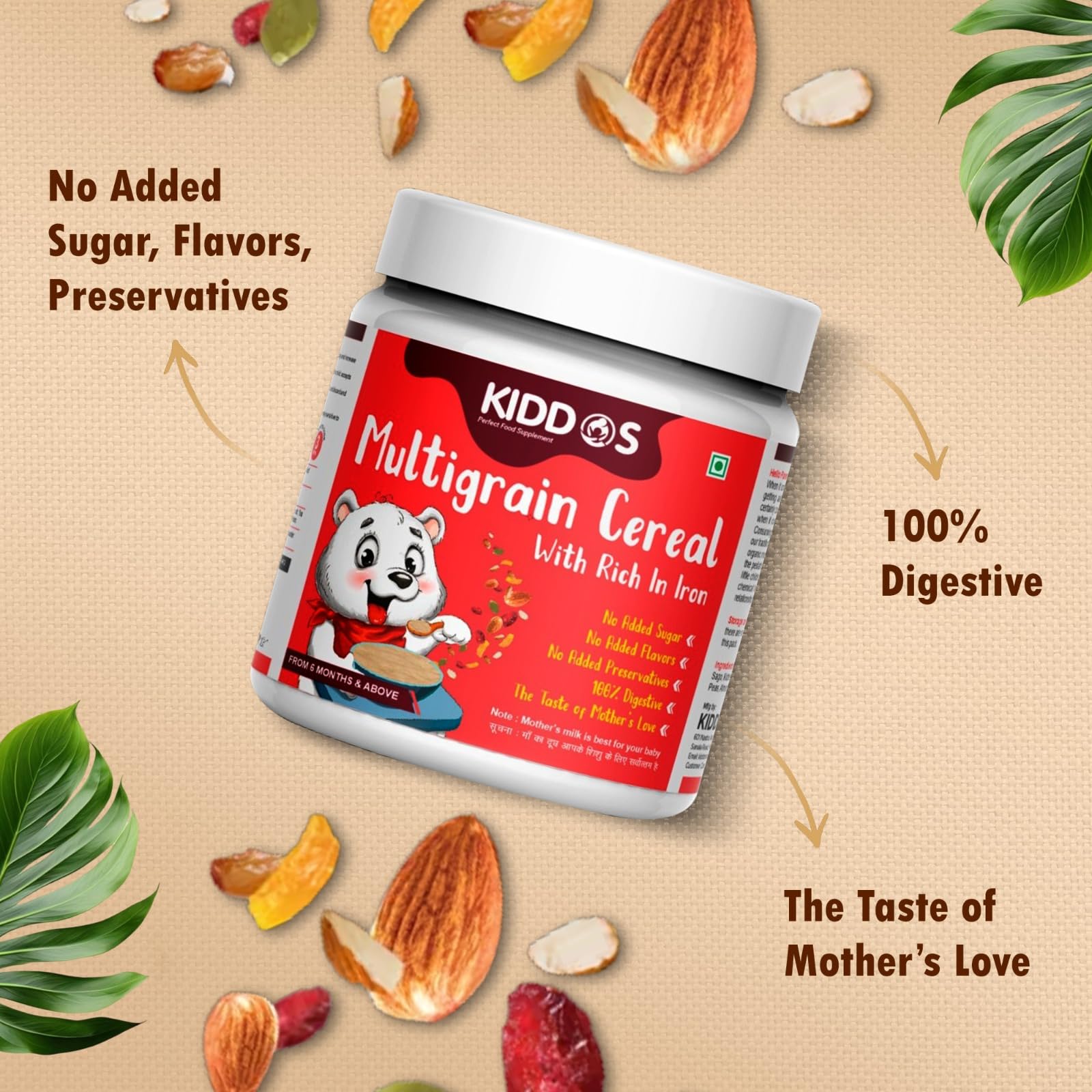 Kiddos Multigrain Cereal for Kids | High in Iron & Fiber | Healthy Breakfast For Kids | No Added Sugar | 250gm, Pack of 2 4