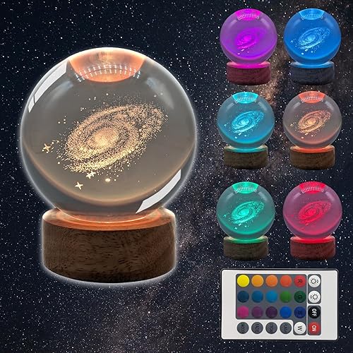 Miniatura 9 de TUUWAI Bola de cristal de luna 3D de 2.36 pulgadas con lámpara LED, base de madera colorida luz nocturna con bola brillante extraíble, luz cambiante