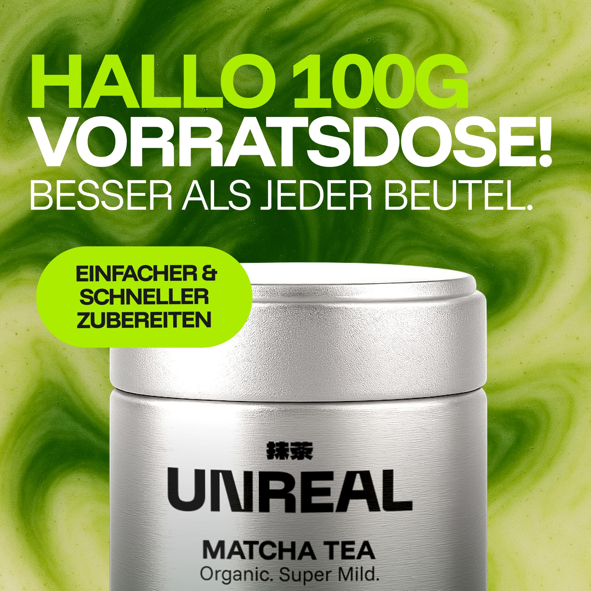 UNREAL® 100g Ceremonial Bio Matcha – 100% Japanischer Zeremonieller Grüntee – Premium Qualität aus Shizuoka – Für Tee, Latte & Smoothies – Besonders fein vermahlen