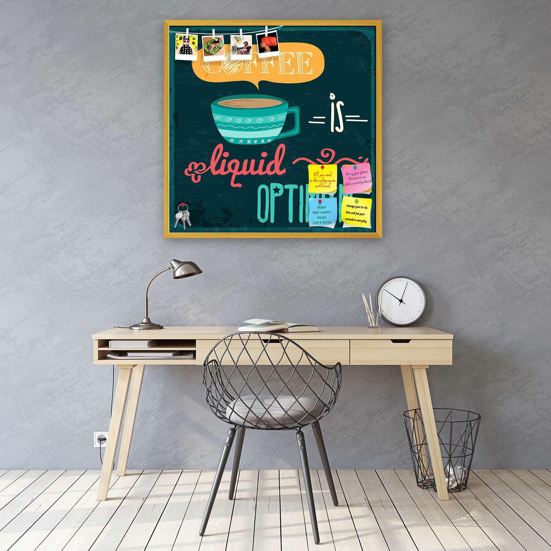 ArtzFolio Coffee is Liquid Optimism Retro Quote | Bulletin Board Notice Pin Board | Vision Soft Board Combo with Thumb Push Pins & Sticky Notes | Golden Frame | 16 x 16 inch (41 x 41 cms)-image-7