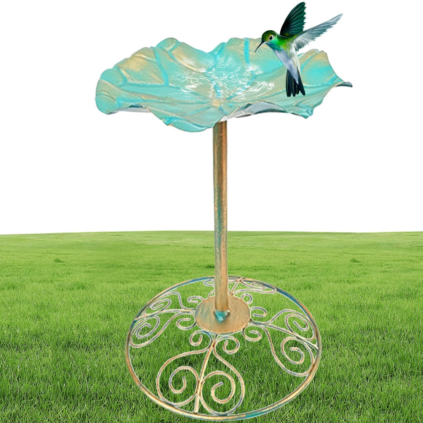 Vasca per uccelli da giardino, piedistallo in ferro, antiruggine, decorazione per recinzione, cortile, portico, prato, cortile, balcone