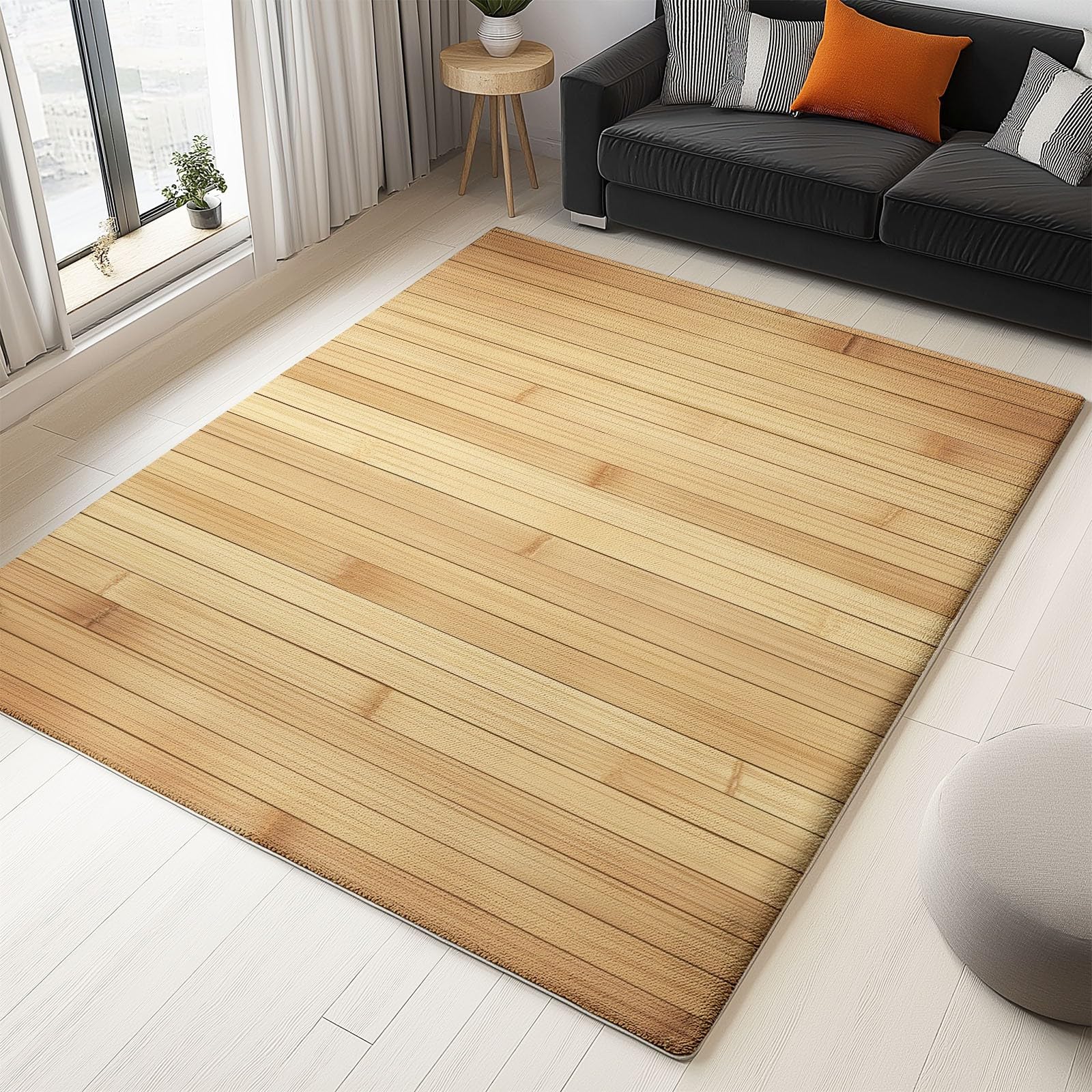 Générique Tapis Salon Fond en Bois De Bambou 140x200cm Tapis Chambre Impression 3D Moderne, Moquette Antidérapant Lavable Machine, pour Salon Salle à Manger Bureau