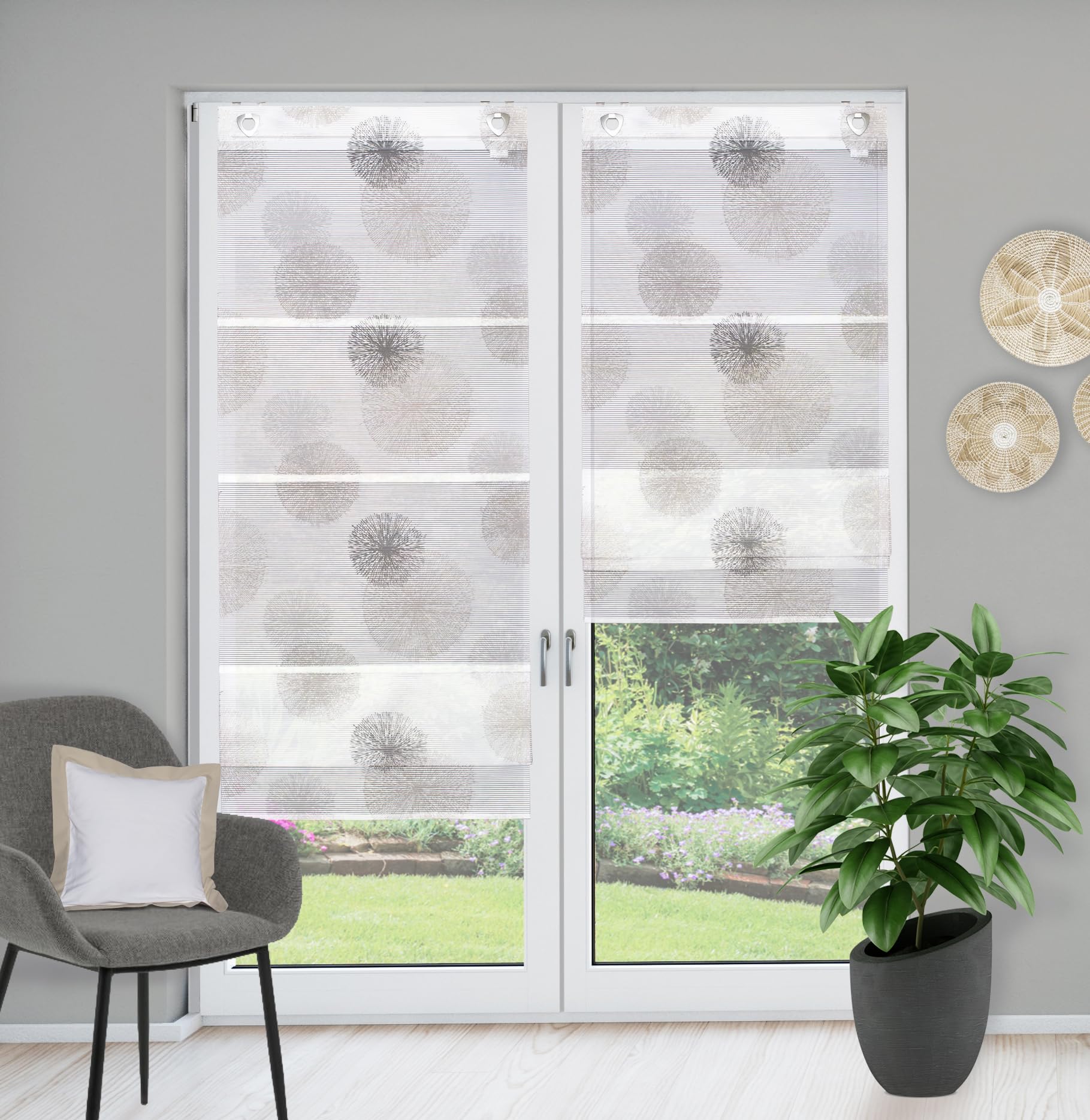 Magnetrollo Rawlins Stein inkl. Haken | Raffrollo mit Magnetraffung | Gardine ohne Bohren Montage direkt am Fenster (BxH 70x210cm)
