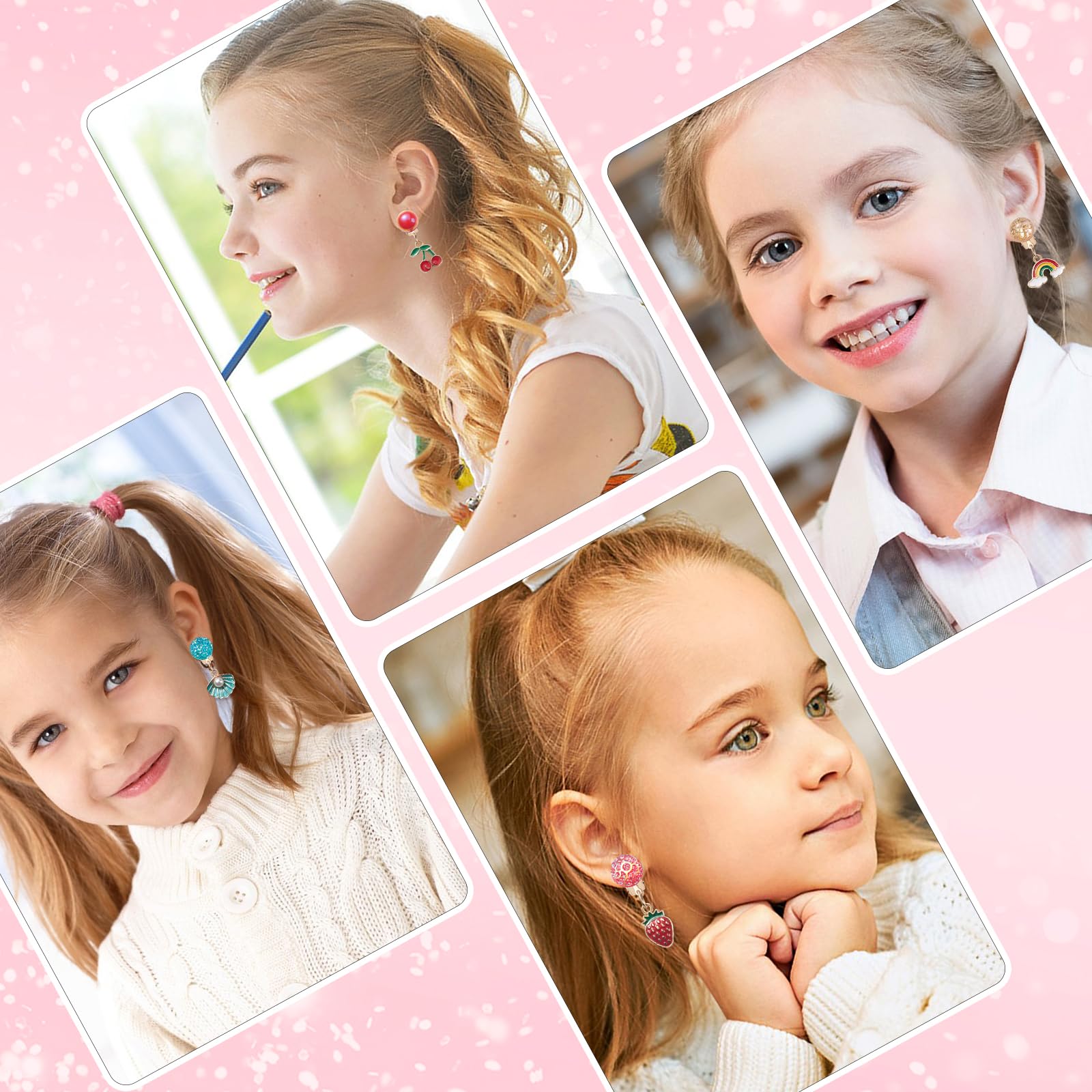 ERDOGLY Clip on Earrings for Girls, 10 Pairs Kids Clip on Earrings, Cute Toddler Earring Party Favor, Dangle Stick on Earring for Little Girls Pretend Princess Play Jewelry Set