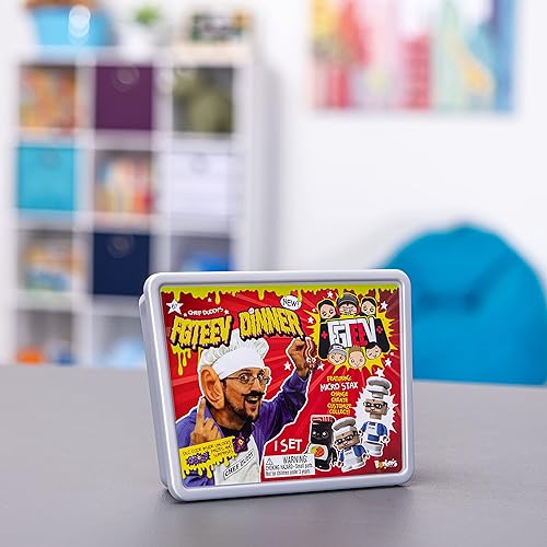 Miniatura 6 de FGTeeV Cena Chef Duddy – Llena de sorpresas, incluyendo masilla de salsa de pavo Gurkey y 4 figuras micro STAX con temática alimentaria – Cambia,