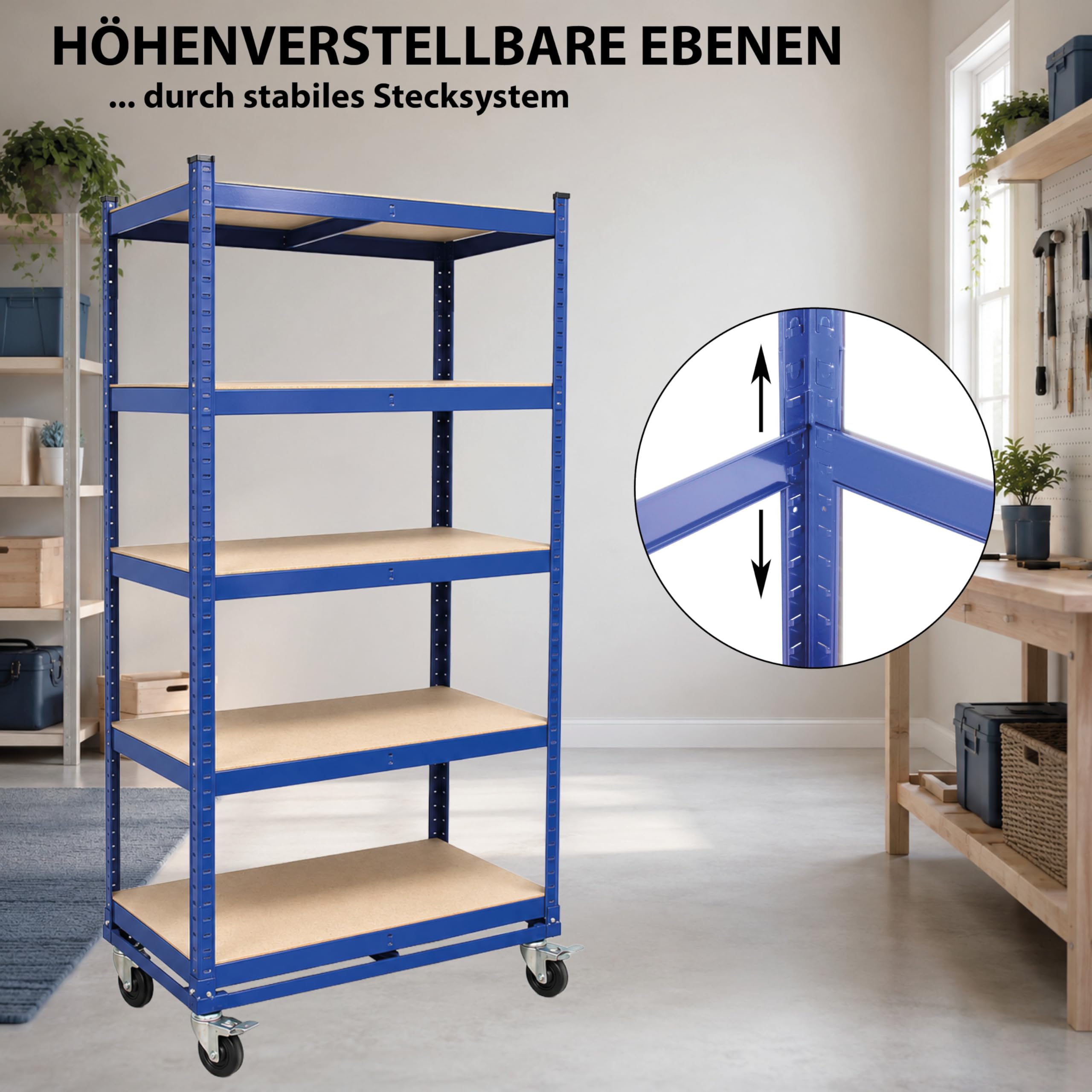 Etagenwagen Transportwagen mit 5 Eben | 195x90x45 cm | Traglast 750 kg | Magazinwagen Kommissionierregal Regal Lagerregal Garagenregal Werkstattregal Kommissionierwagen