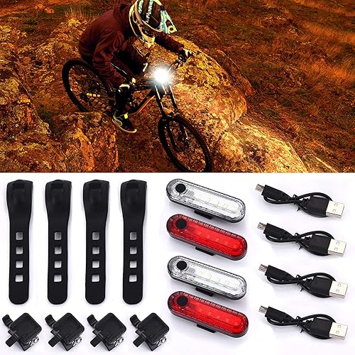 Miniatura 2 de Luz LED recargable por USB, 4 unidades, luz trasera y delantera para bicicleta, impermeable, faro delantero y trasero, 4 cables USB incluidos