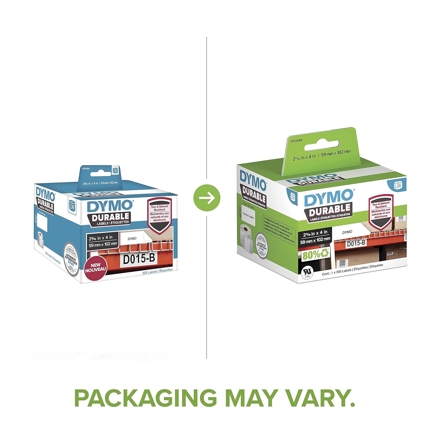 DYMO LW Durable Industrial Labels for LabelWriter Label Printers, White Poly, 2-5/16” x 4”, 1 Roll of 300