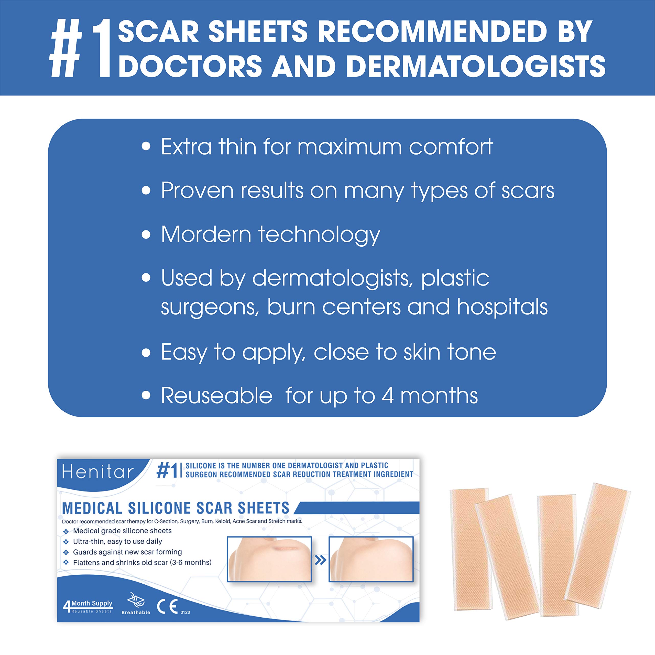 HENITAR Silicone Scar Removal Sheet [5,7’’ x 1,57’’] Best Sizes for C